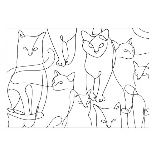 Fototapet med katte lineart i sort på hvid baggrund