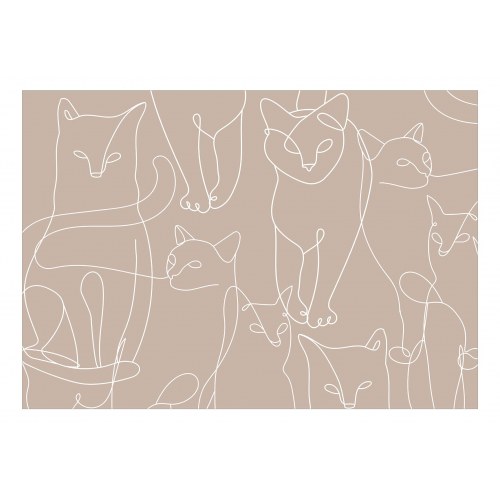 Fototapet med katte i lineart på beige baggrund