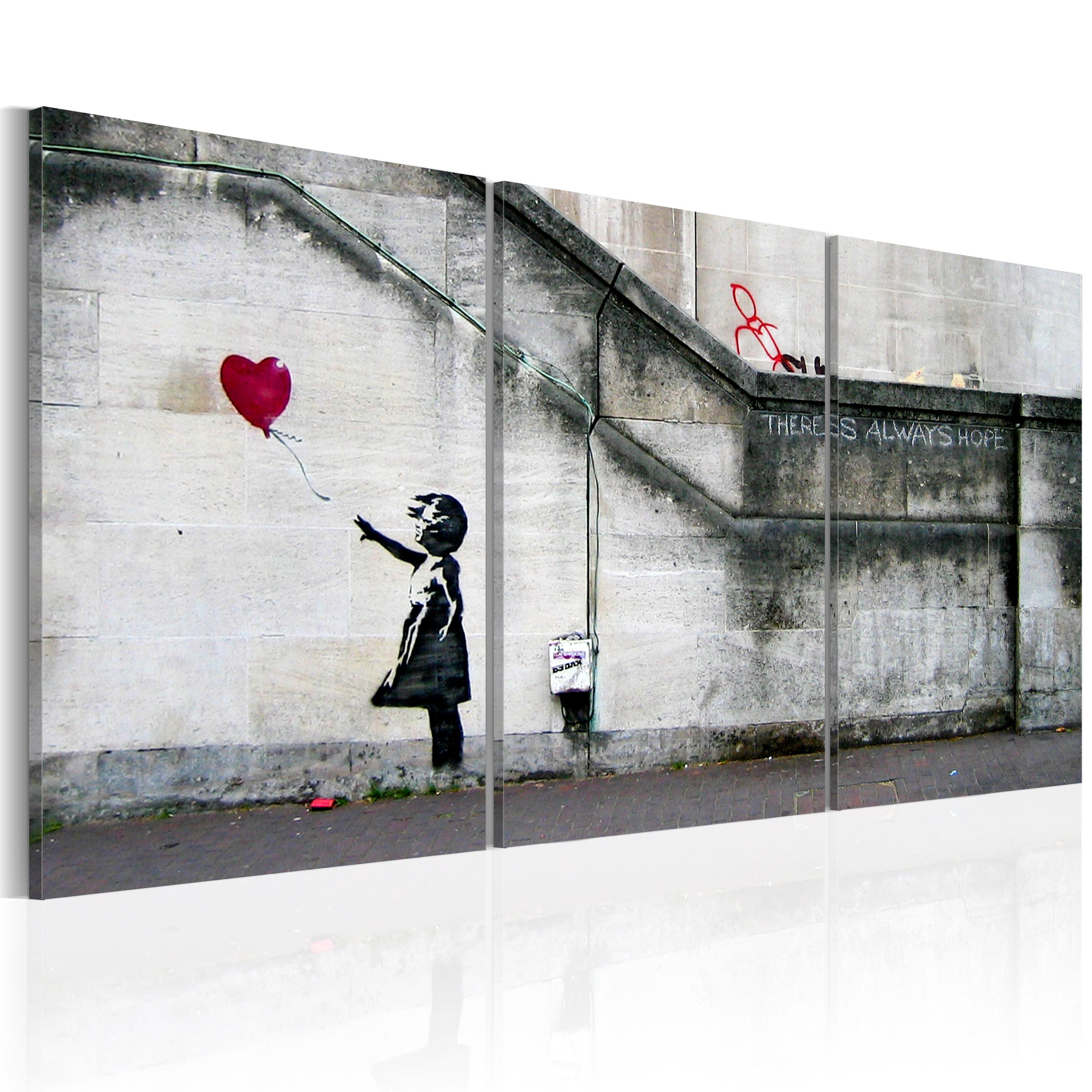 Billede - Der er altid håb (Banksy) - triptych - 60 x 30 cm - På italiensk lærred