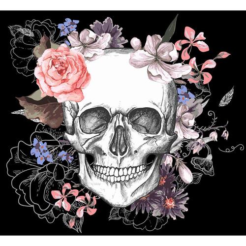 Fototapet - Skull and Flowers