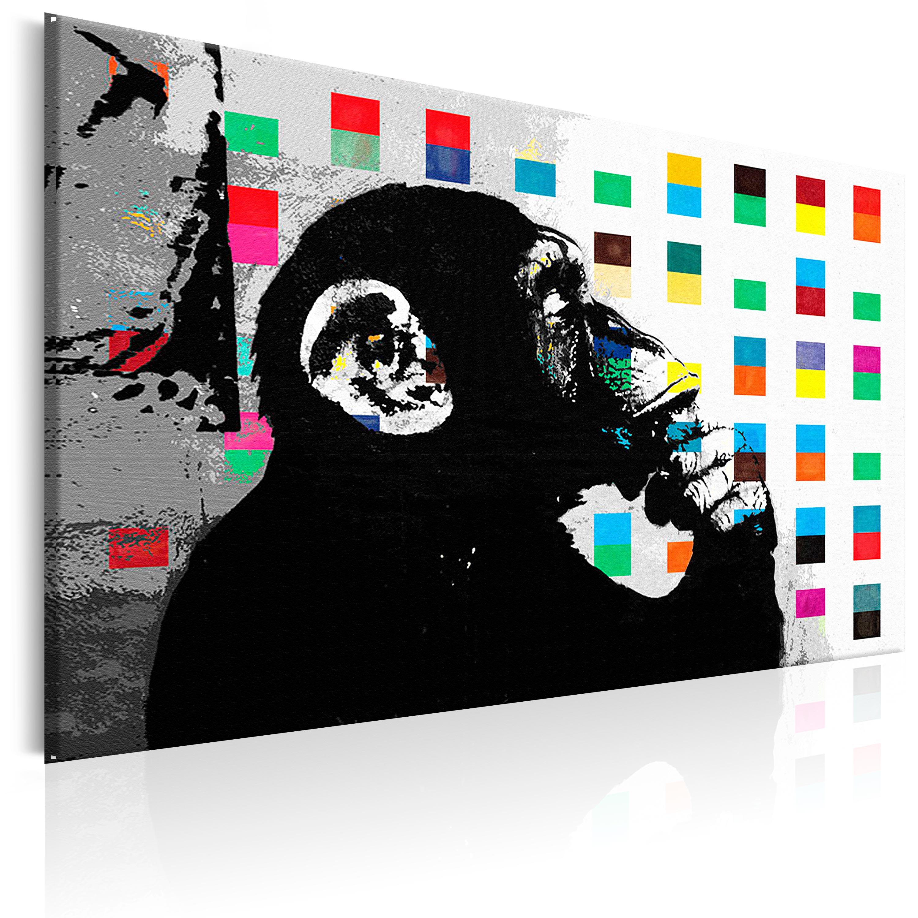 Billede - Banksy The Thinker Monkey - 90 x 60 cm - På italiensk lærred