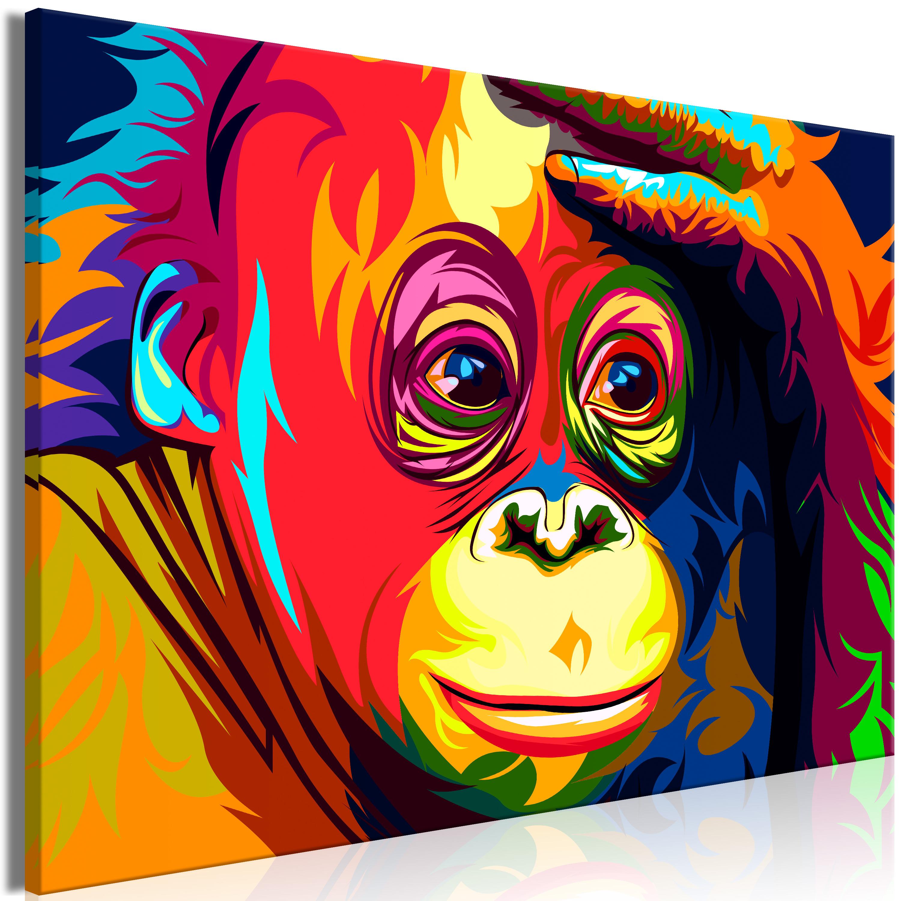 Billede - Colourful Orangutan (1 Part) Wide - 30 x 20 cm - På italiensk lærred