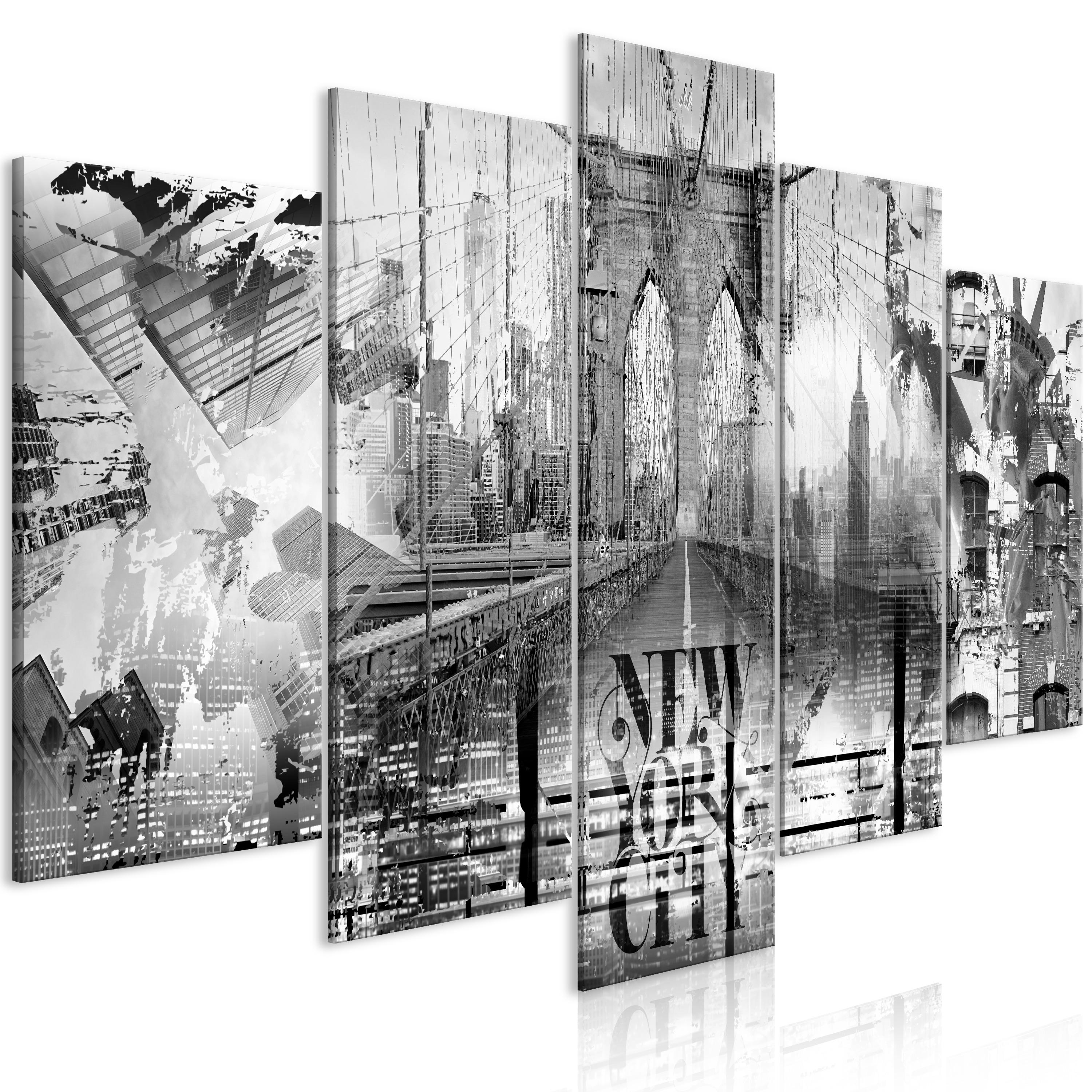 Billede - New York City Collage (5 dele) Wide Black and White - 225 x 112.5 cm - Premium Print
