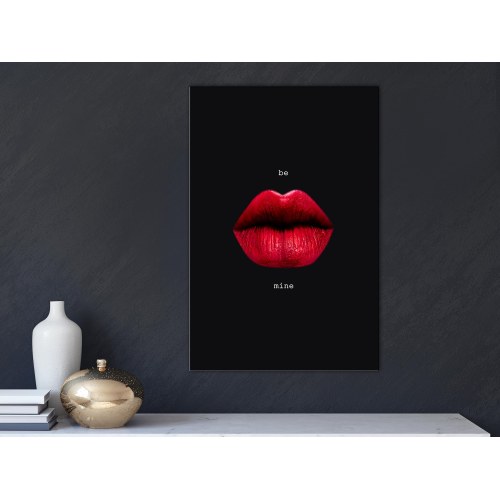 Lærredsbillede Red Lips - sort baggrund med engelsk tekst