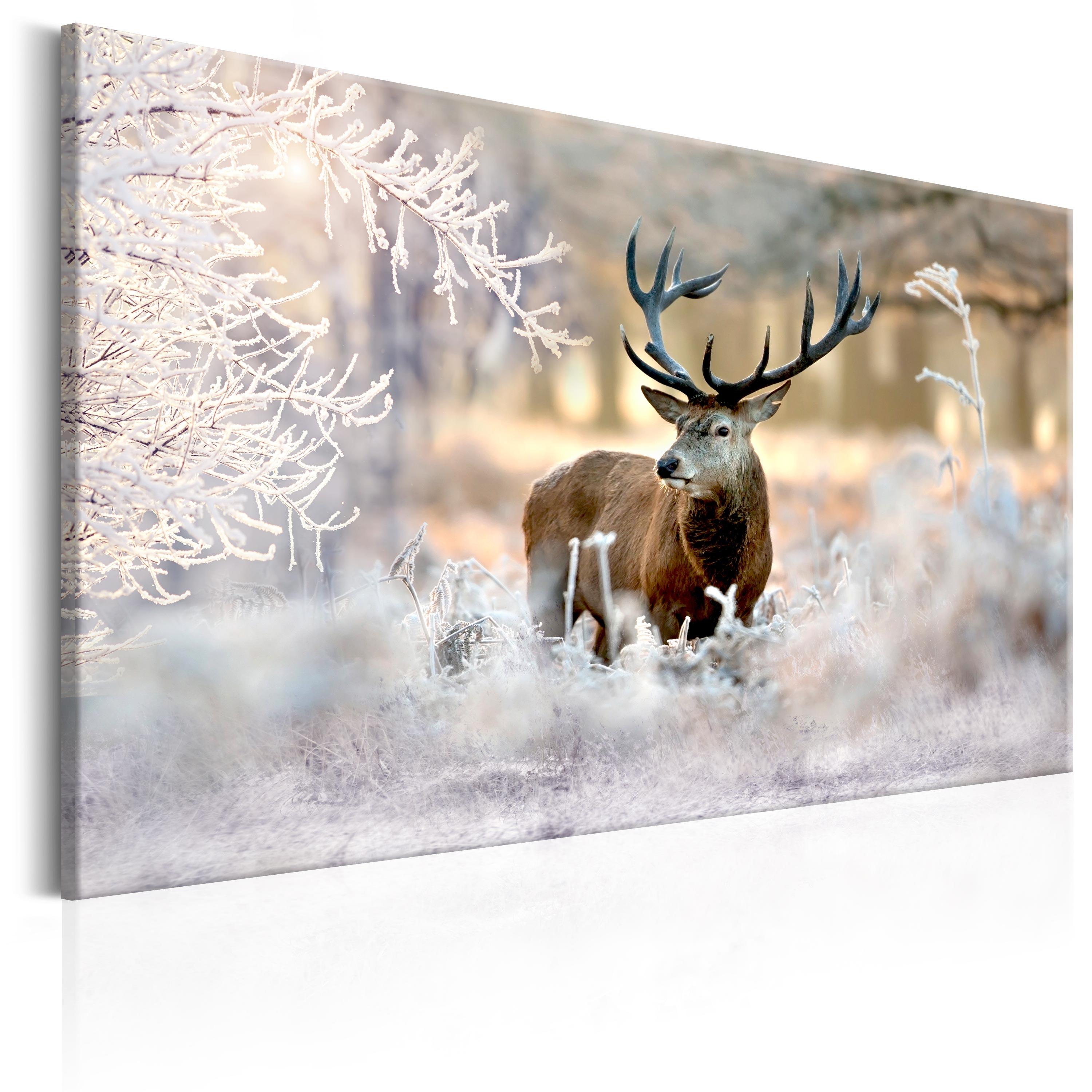 Billede - Deer in the Cold - 60 x 40 cm - Premium Print