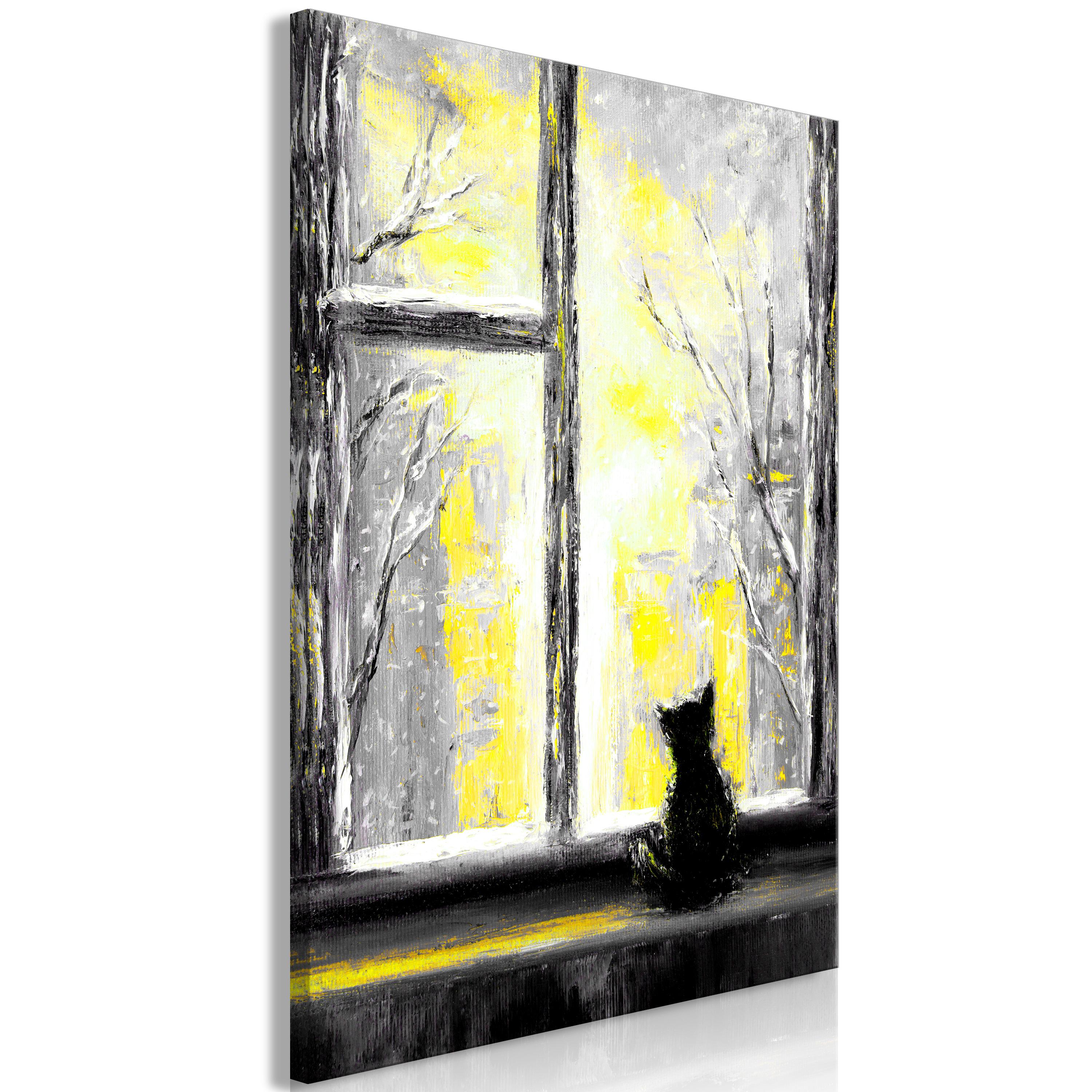 Billede - Longing Kitty (1 Part) Vertical Yellow - 40 x 60 cm - Premium Print