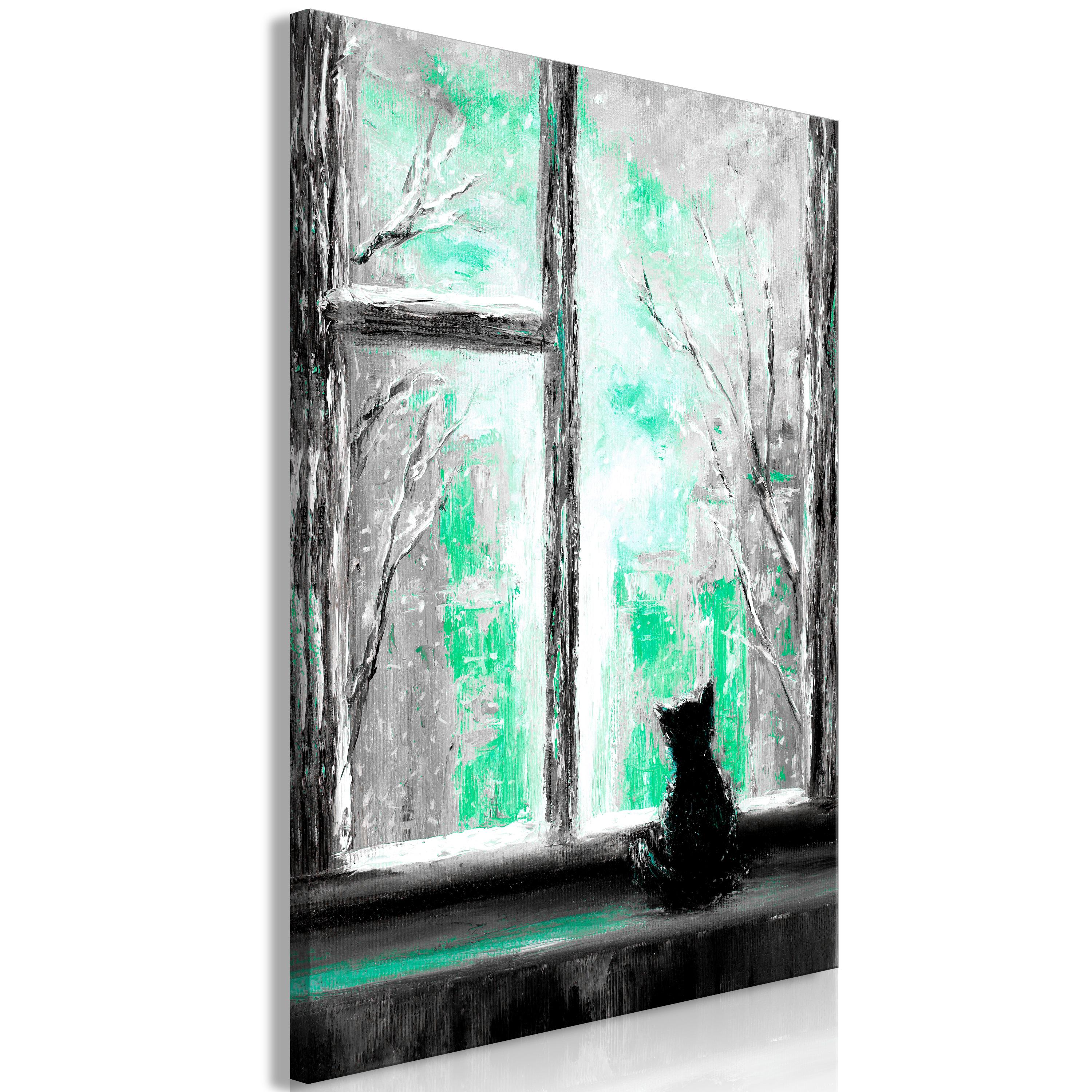 Billede - Longing Kitty (1 Part) Vertical Green - 40 x 60 cm - Premium Print