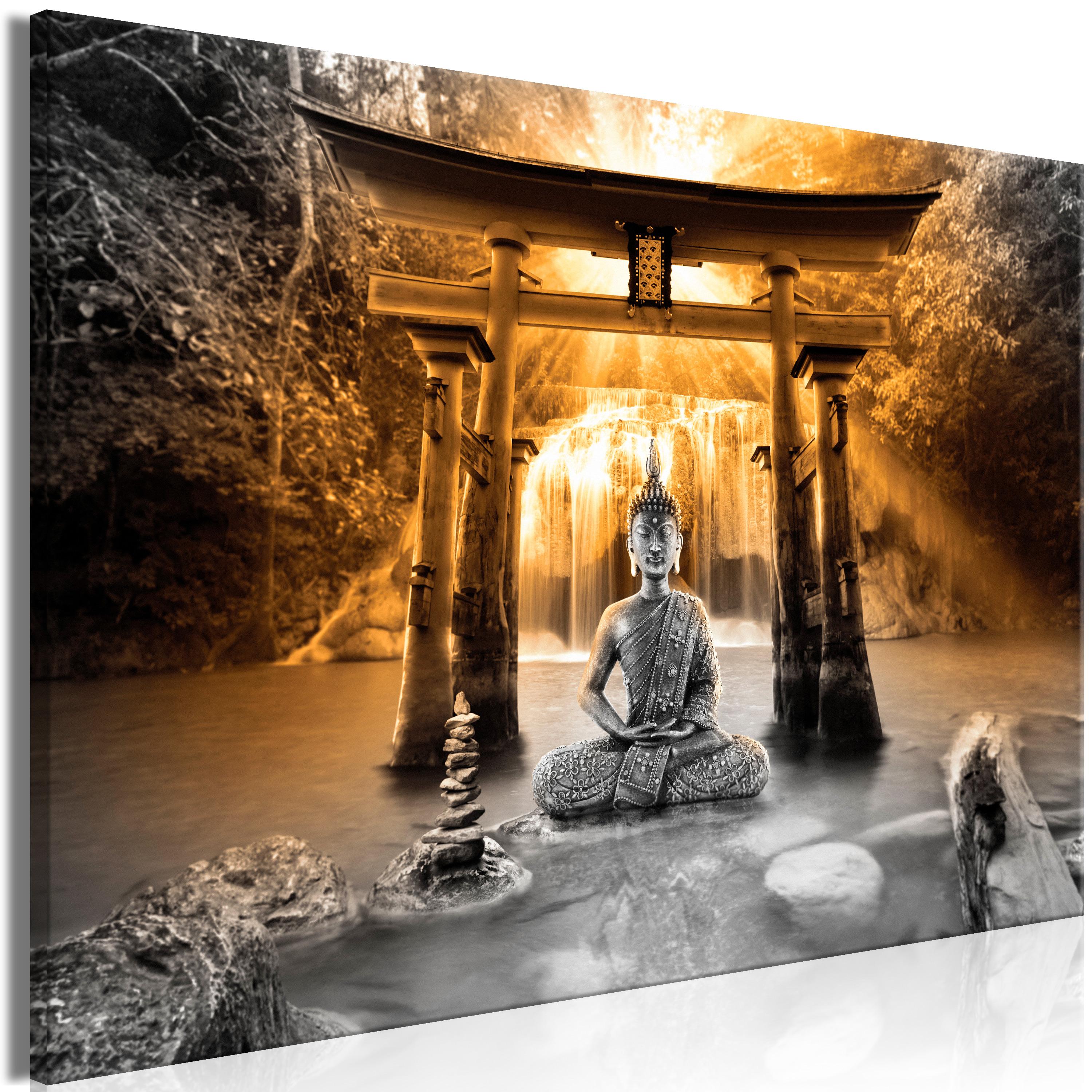 Billede - Buddha Smile (1 Part) Wide Orange - 120 x 80 cm - Premium Print