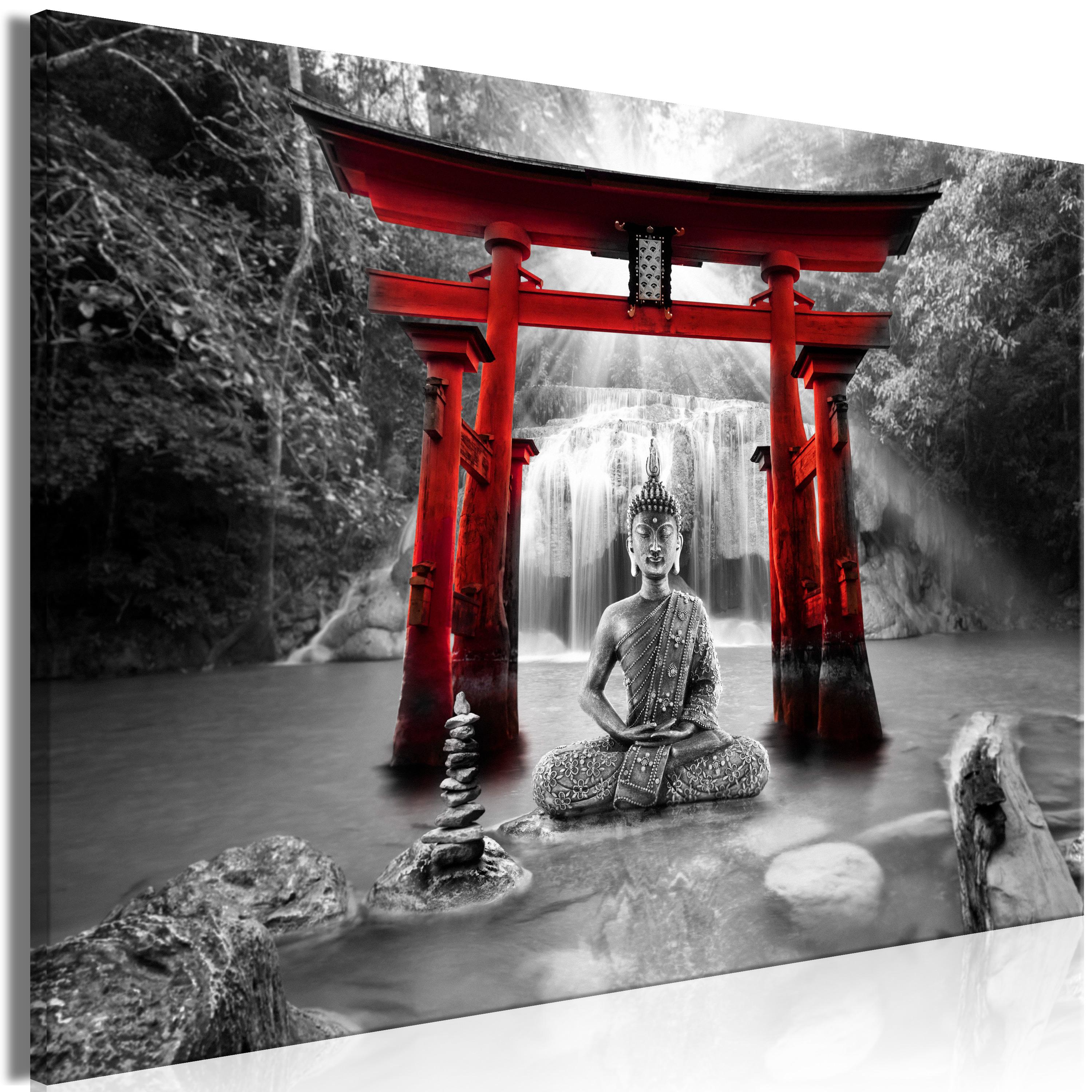 Billede - Buddha Smile (1 Part) Wide Red - 60 x 40 cm - Standard