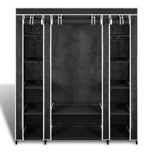 Stofklædeskab med rum og stænger 45 x 150 x 176 cm sort