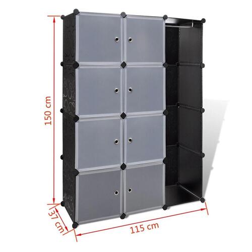Modulskab 9 rum 37 x 115 x 150 cm sort og hvid