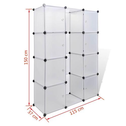 Modulskab med 9 rum 37x115x150 cm hvid