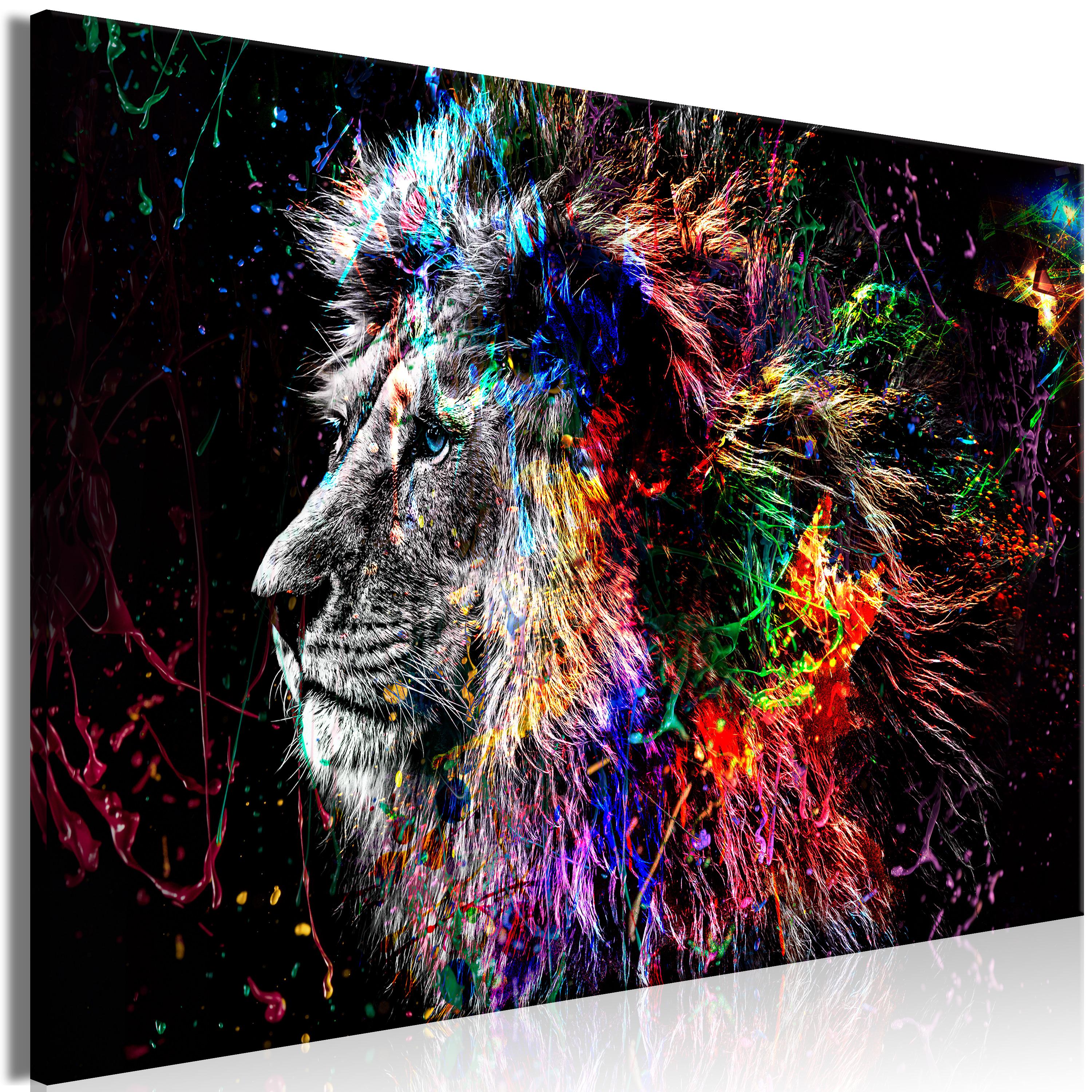 Billede - Crazy Lion (1 Part) Wide - 90 x 60 cm - Standard