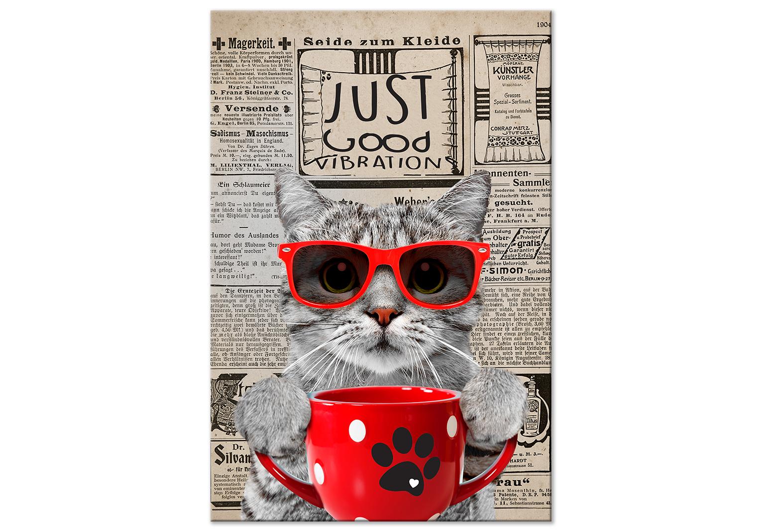 Billede - Cat With Coffee (1 Part) Vertical - 60 x 90 cm - Premium Print