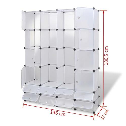Modulskab med 18 rum 37x146x180,5 cm hvid