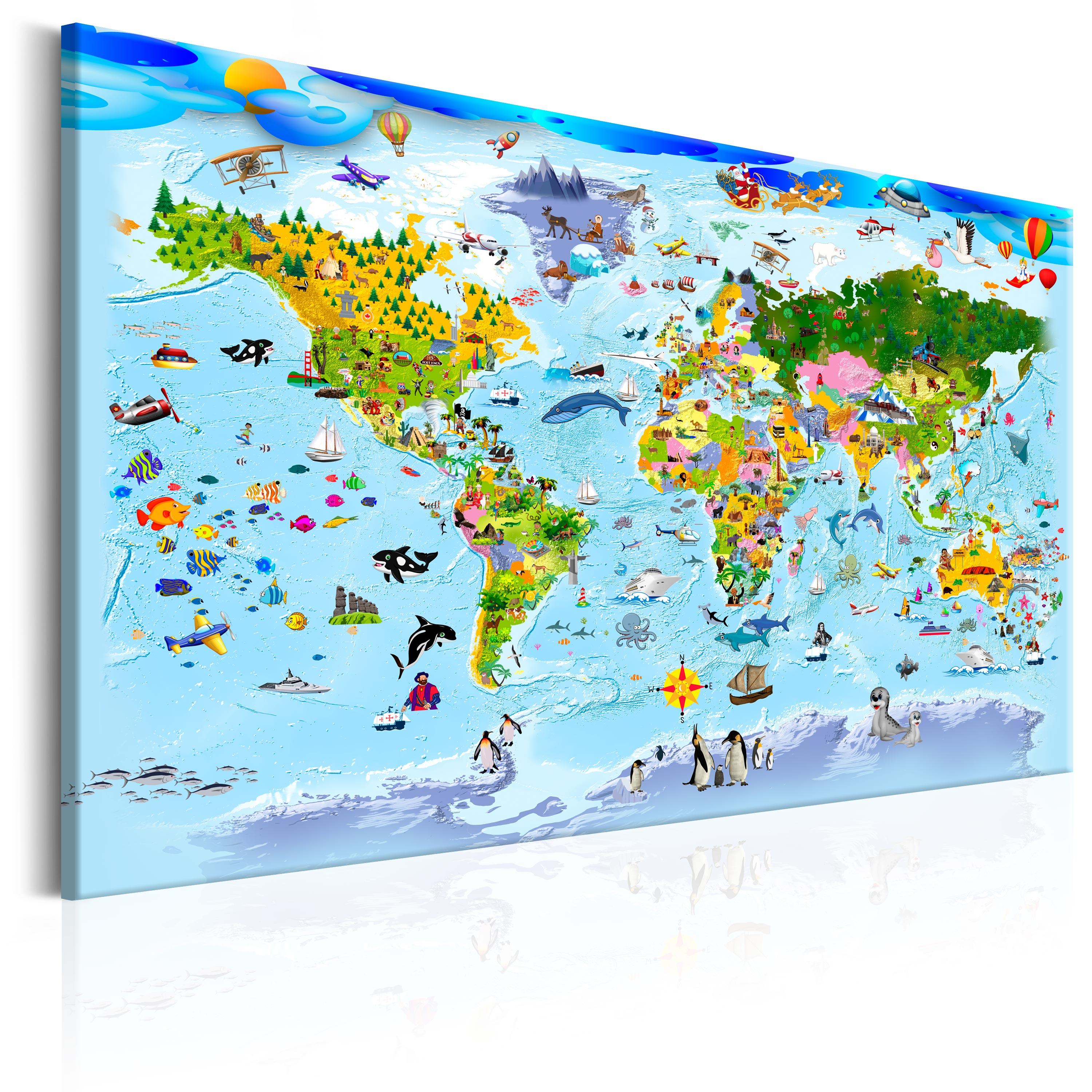 Billede - Children's Map: Colourful Travels - 90 x 60 cm - På italiensk lærred