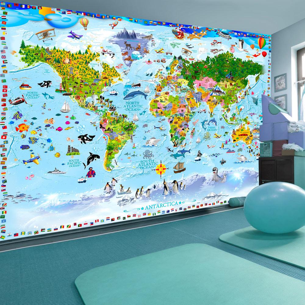 Fototapet - World Map for Kids - 200 x 140 cm - Standard