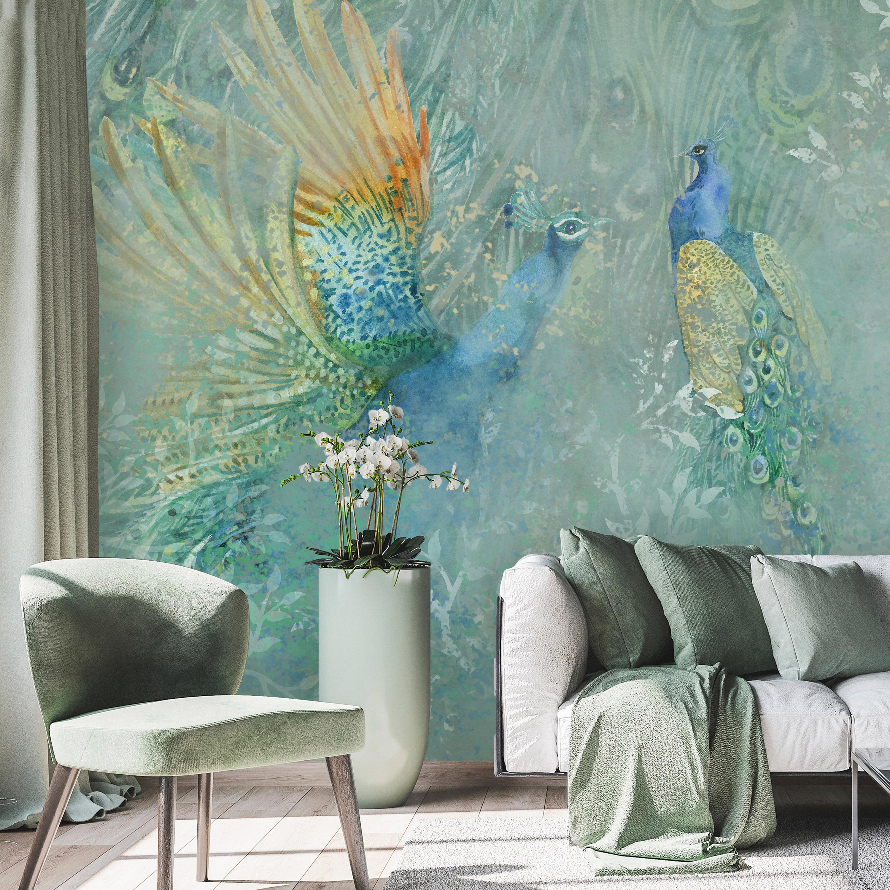 Fototapet - Peacocks Dancing - Third Variant - 196 x 140 cm - Selvklæbende