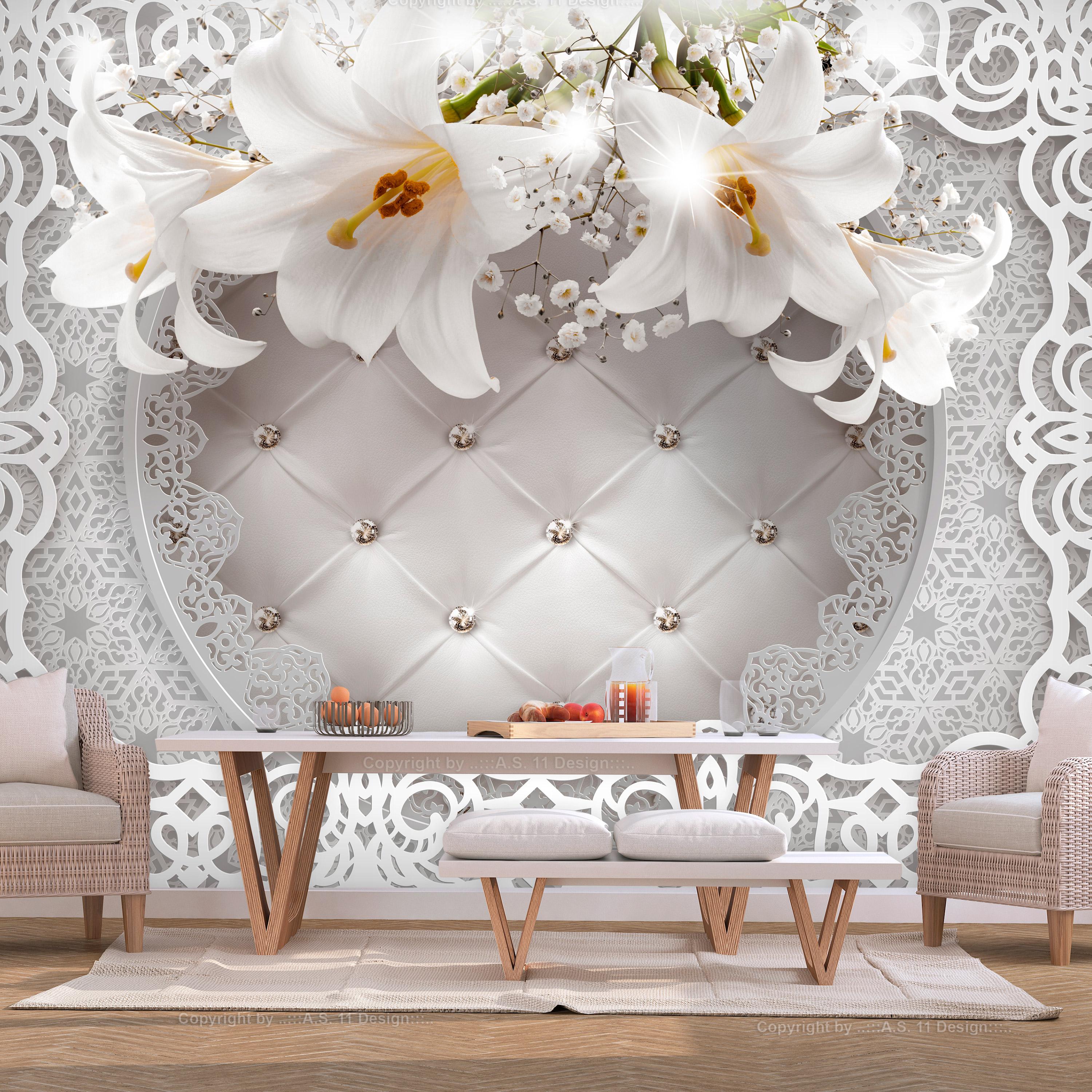 Fototapet - Lilies and Quilted Background - 450 x 315 cm - Premium billede