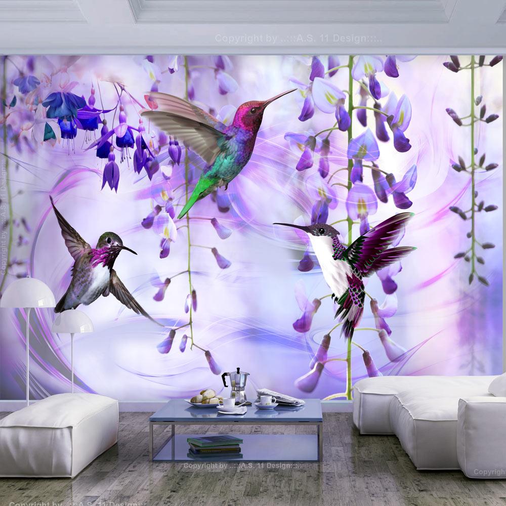 Fototapet - Flying Hummingbirds (Violet) - 196 x 140 cm - Selvklæbende