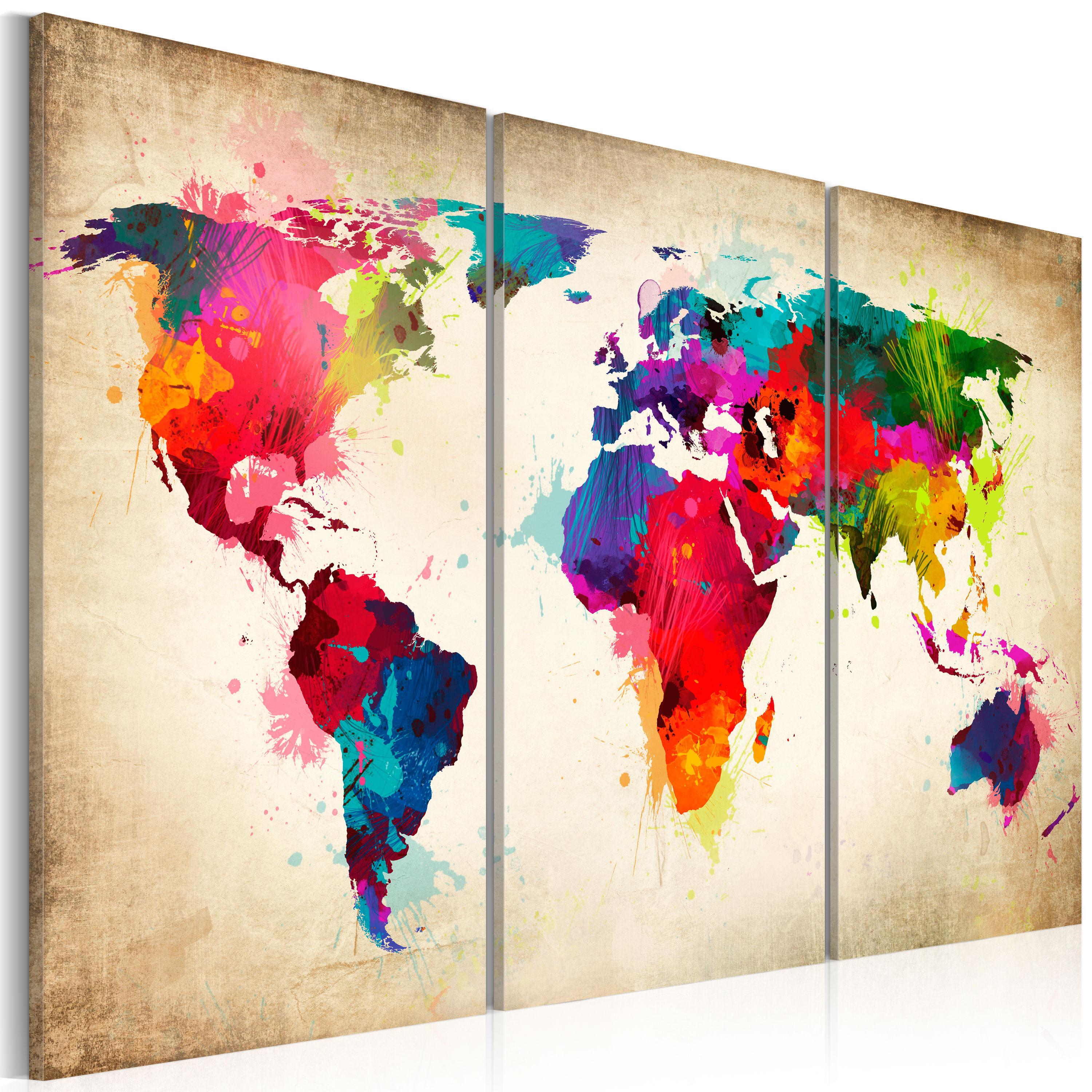 Billede - Rainbow Continents - 120 x 80 cm - Standard