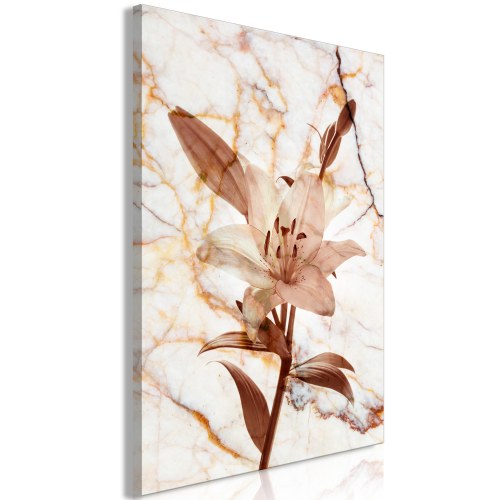 Billede på lærred - Blomstens elegance - Delikat lilje på marmor i sepia
