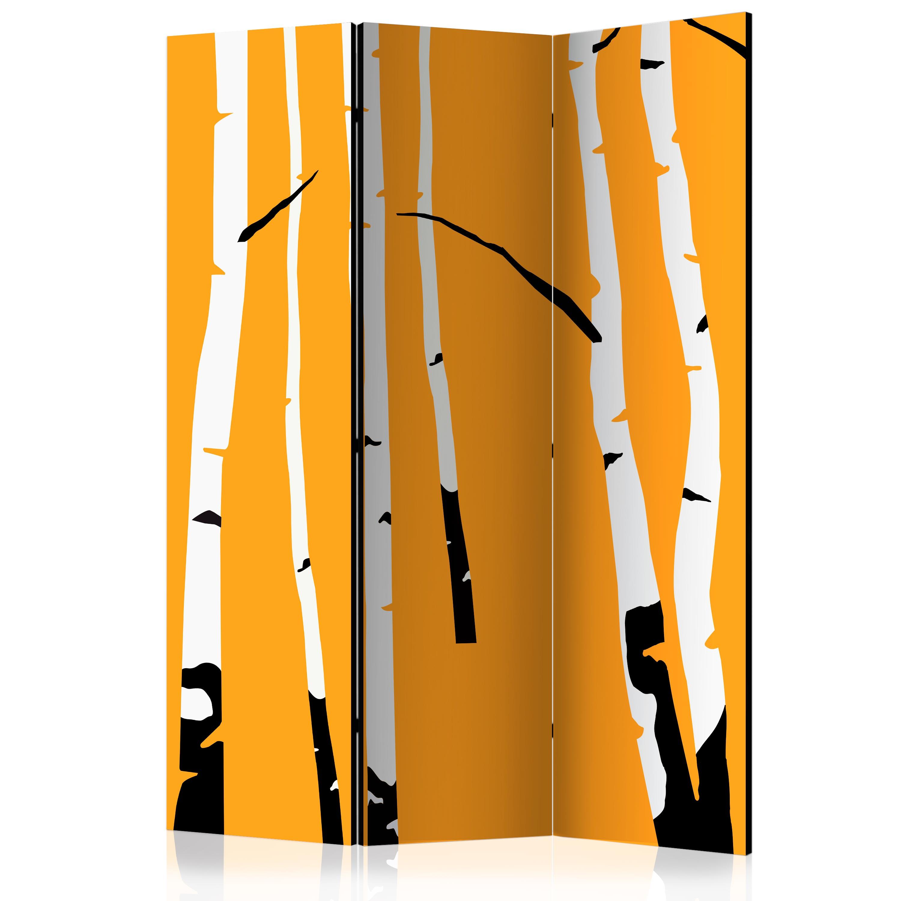 Skærmvæg - Birches on the orange background - 135 x 172 cm - Akustik billede
