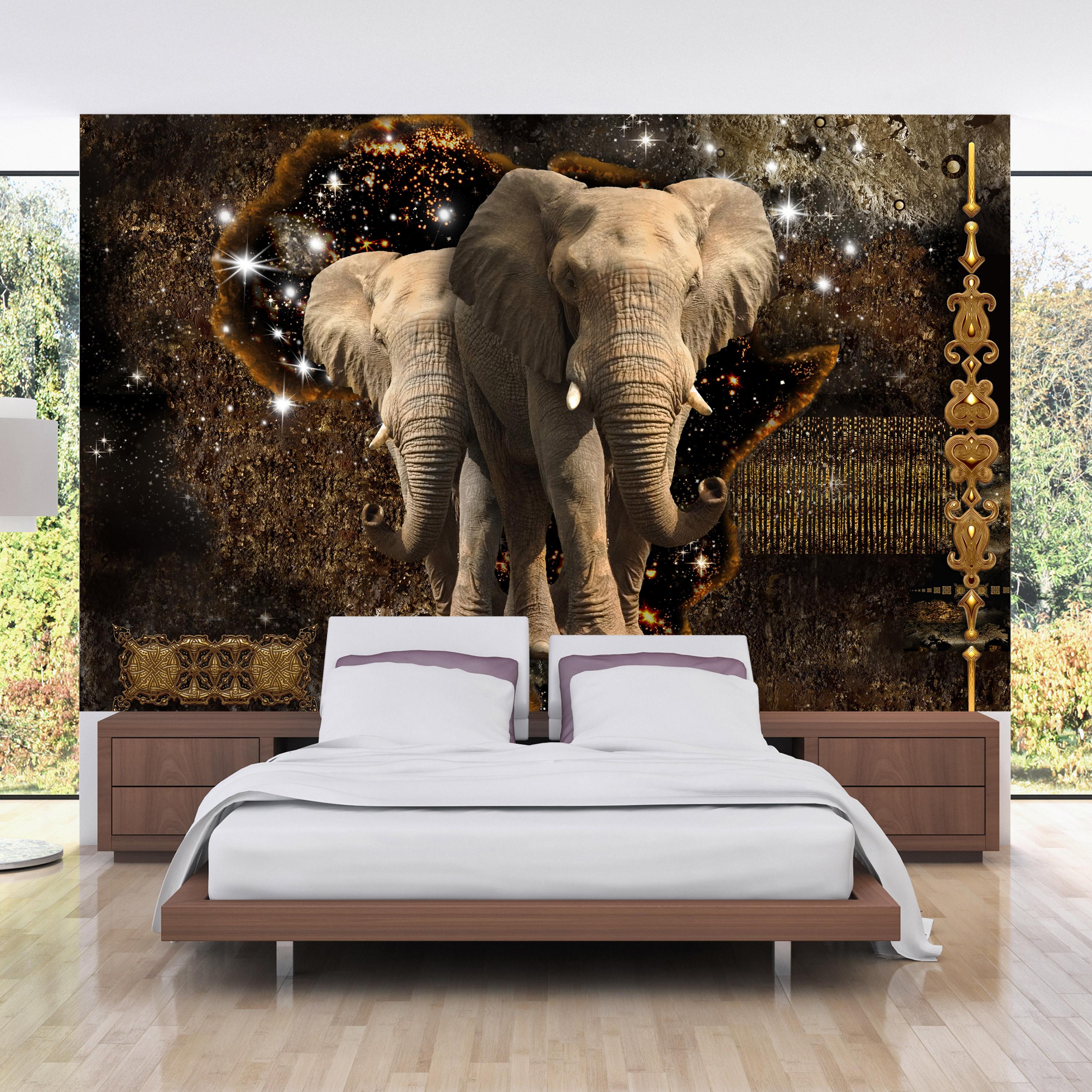 Fototapet - Brown Elephants - 392 x 280 cm - Selvklæbende