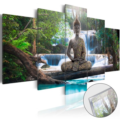 Billede på akrylglas med Buddha og vandfald