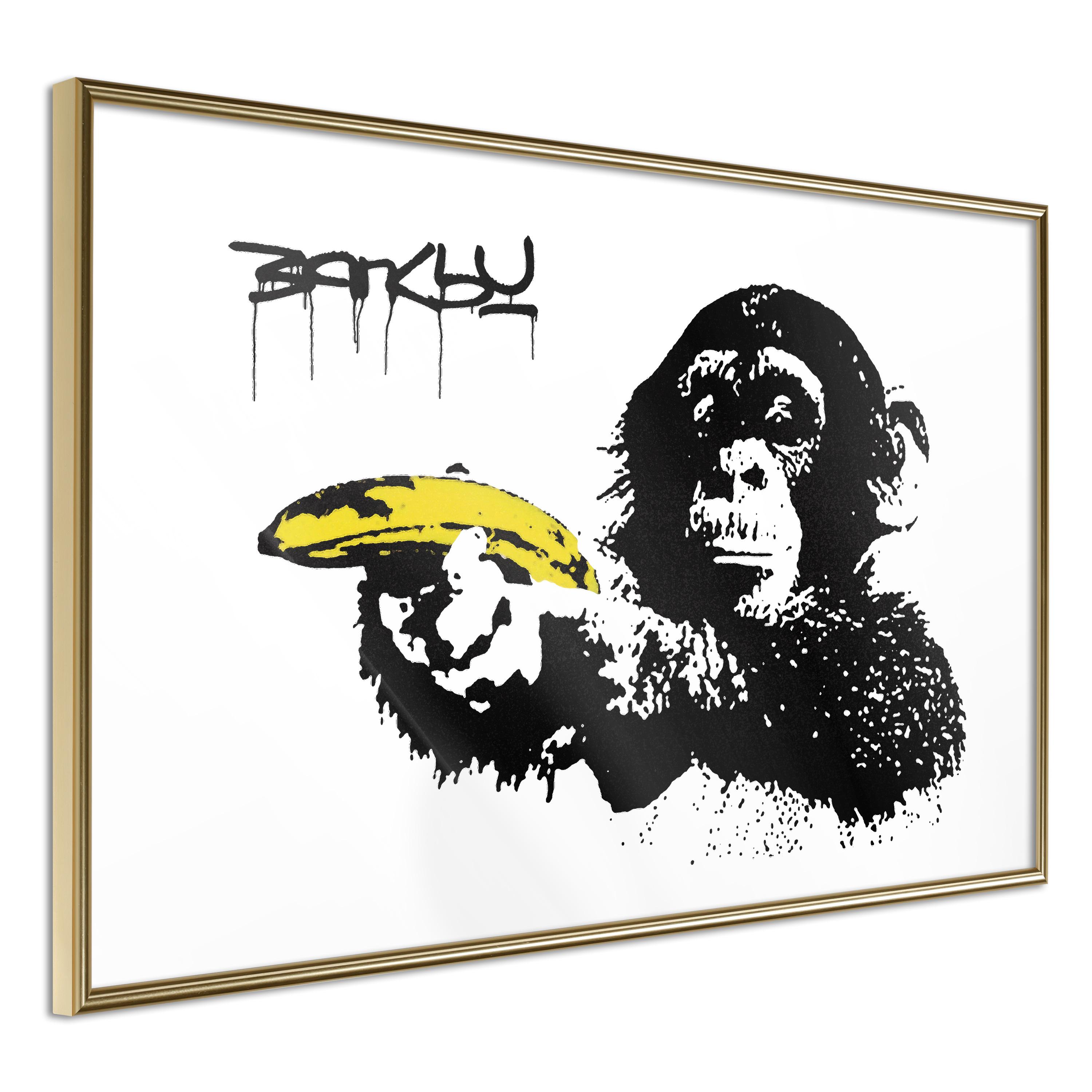 Plakat - Banksy: Monkey with Banana - 30 x 20 cm - Guldramme