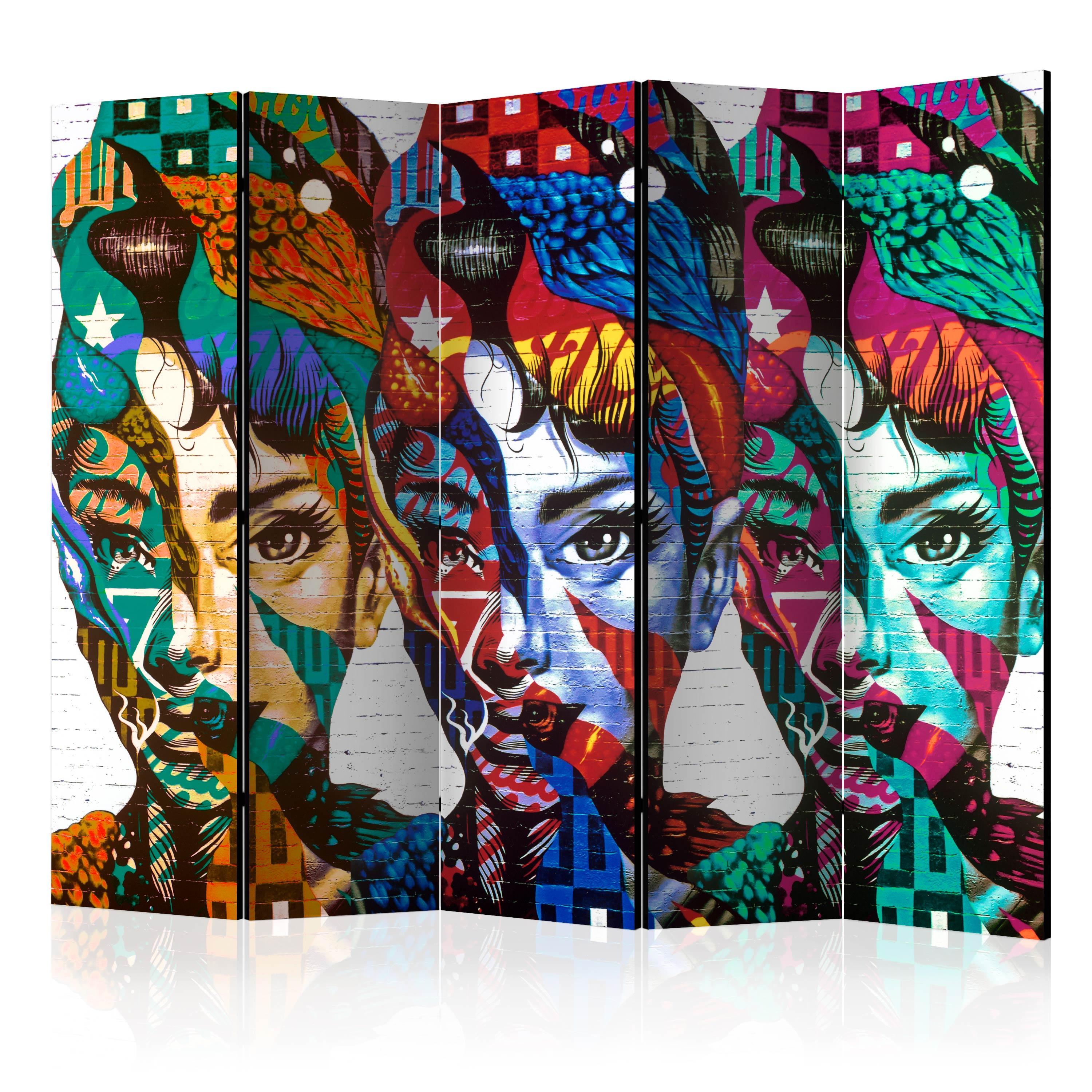 Skærmvæg - Colorful Faces II - 225 x 172 cm - Dobbeltsiddet