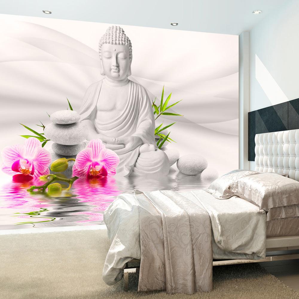 Fototapet - Buddha and Orchids - 450 x 315 cm - Premium billede