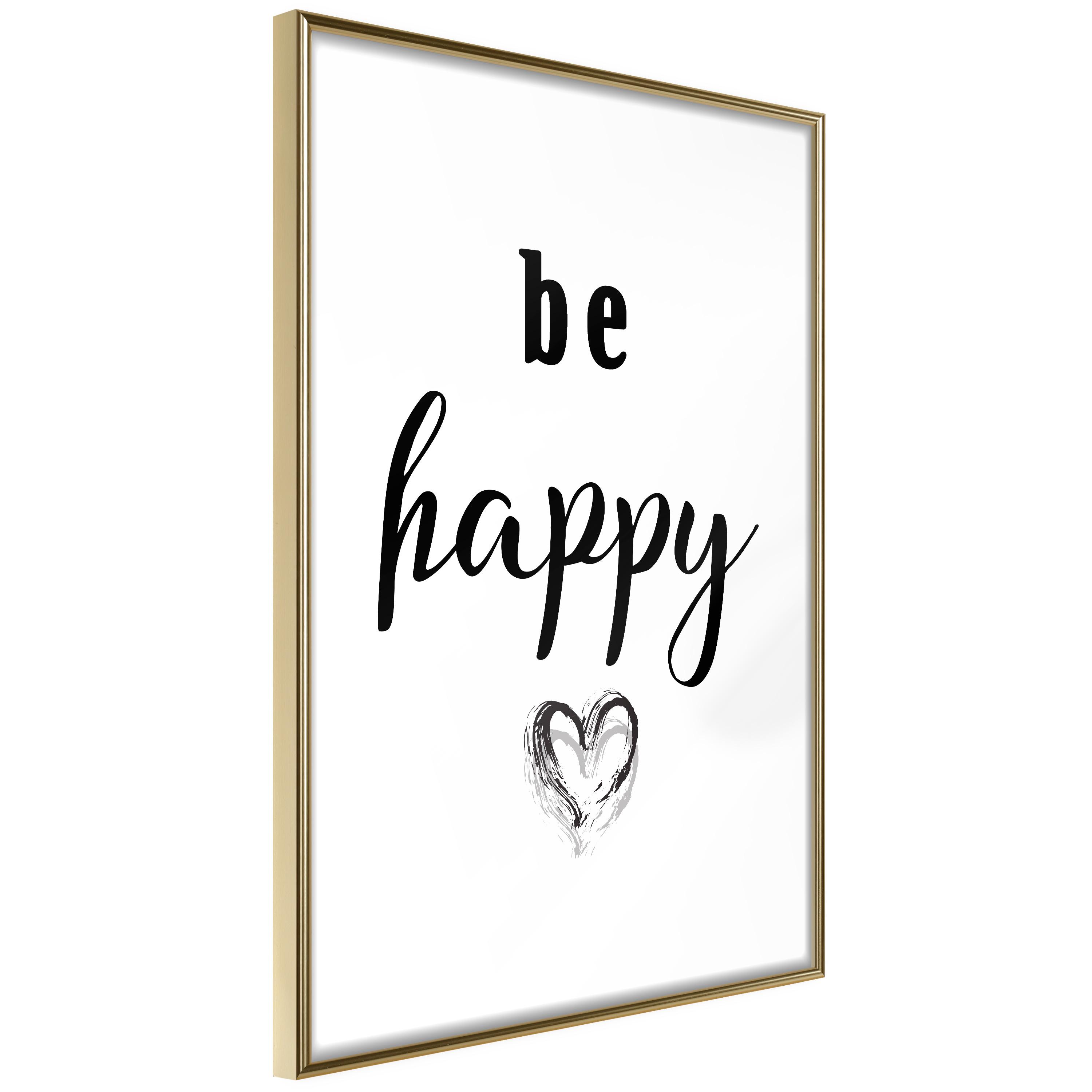Plakat - Be Happy - 20 x 30 cm - Guldramme