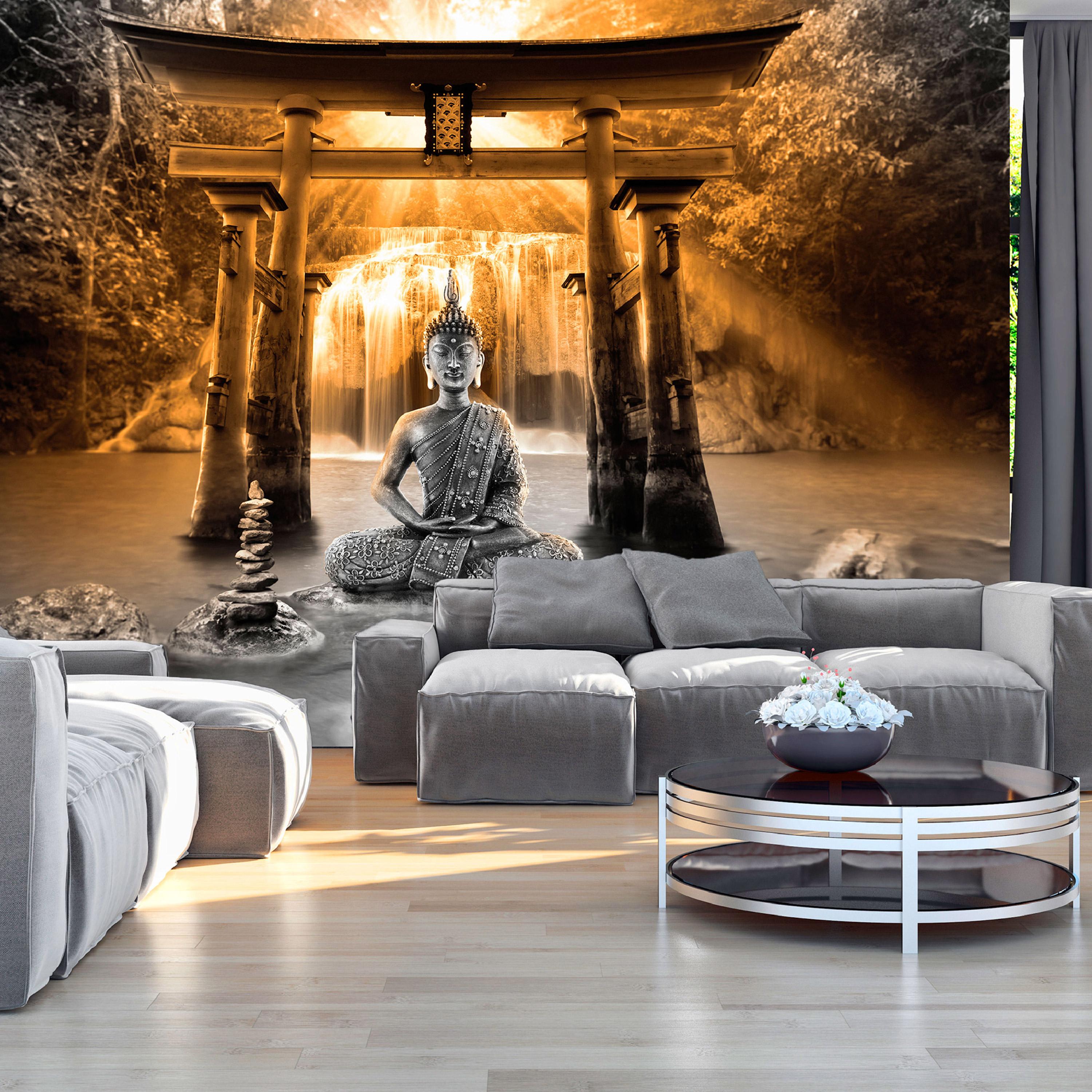 Fototapet - Buddha Smile (Orange) - 147 x 105 cm - Selvklæbende