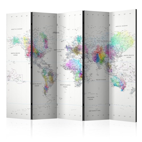 Skærmvæg - Room divider  White-colorful world map