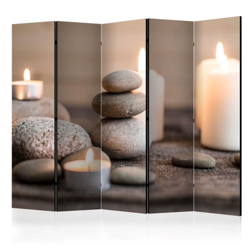 Skærmvæg Rest II 225 x 172 cm - 5-panels rumdeler med zenmotiv