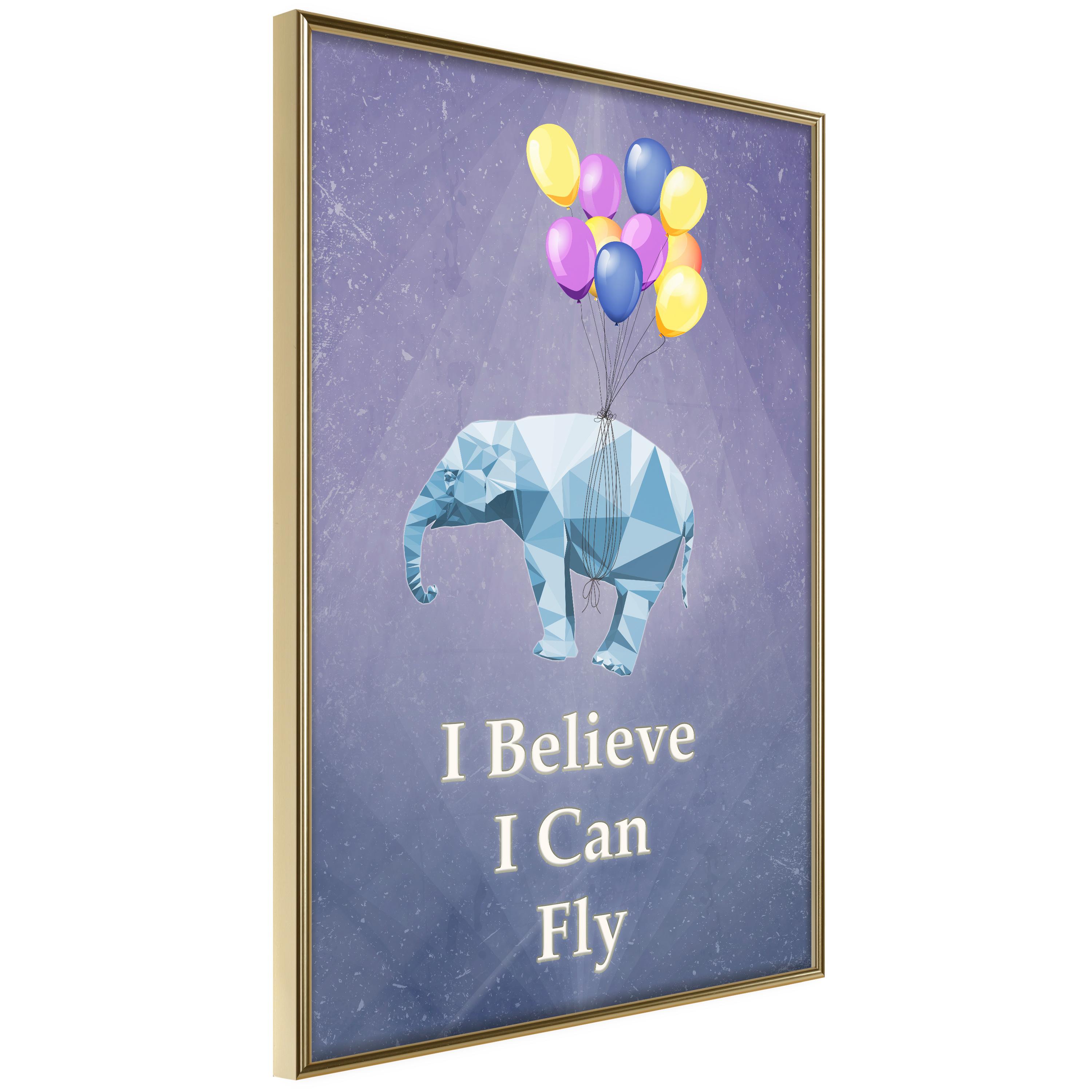 Plakat - Flying Elephant - 20 x 30 cm - Guldramme