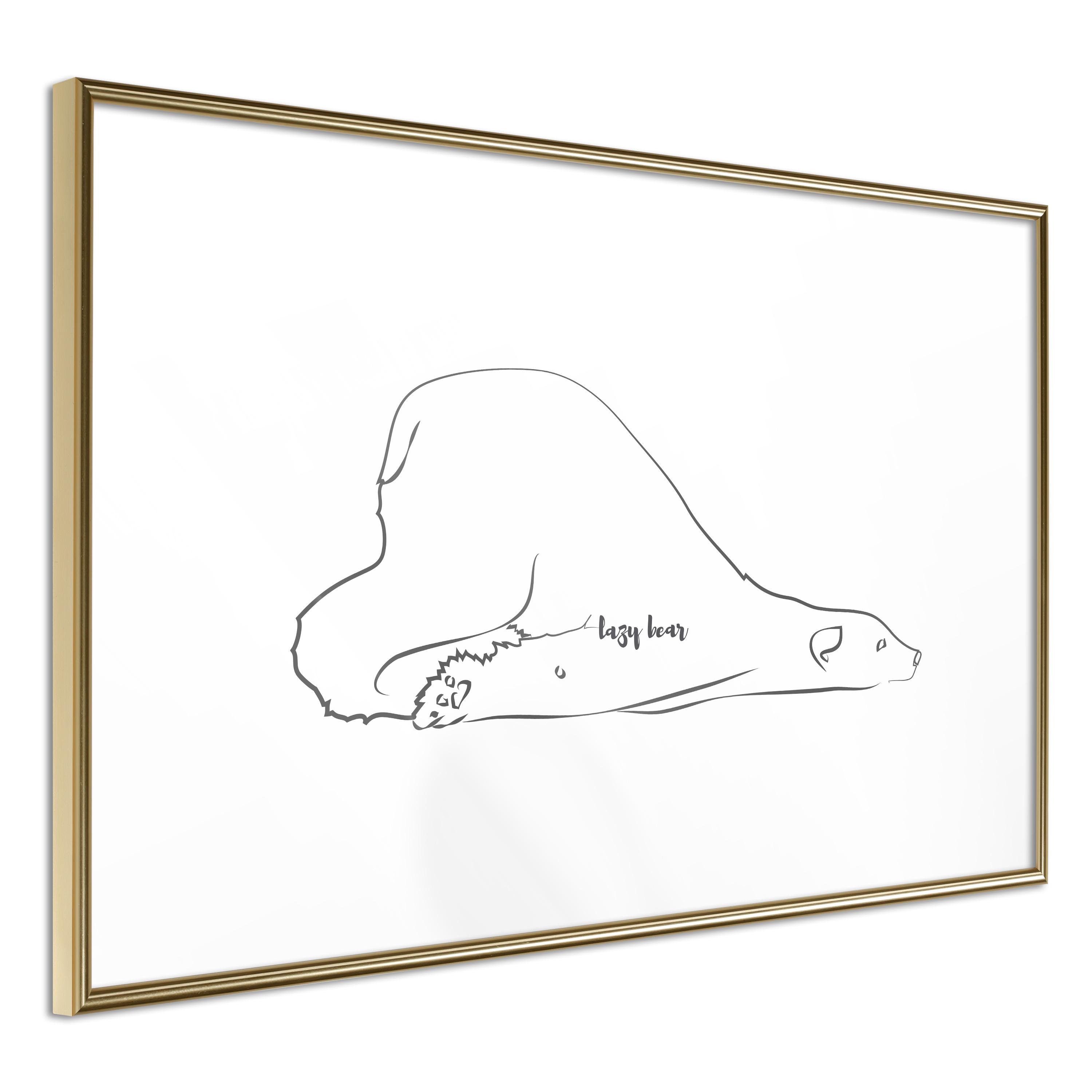 Plakat - Lazy Bear - 90 x 60 cm - Guldramme