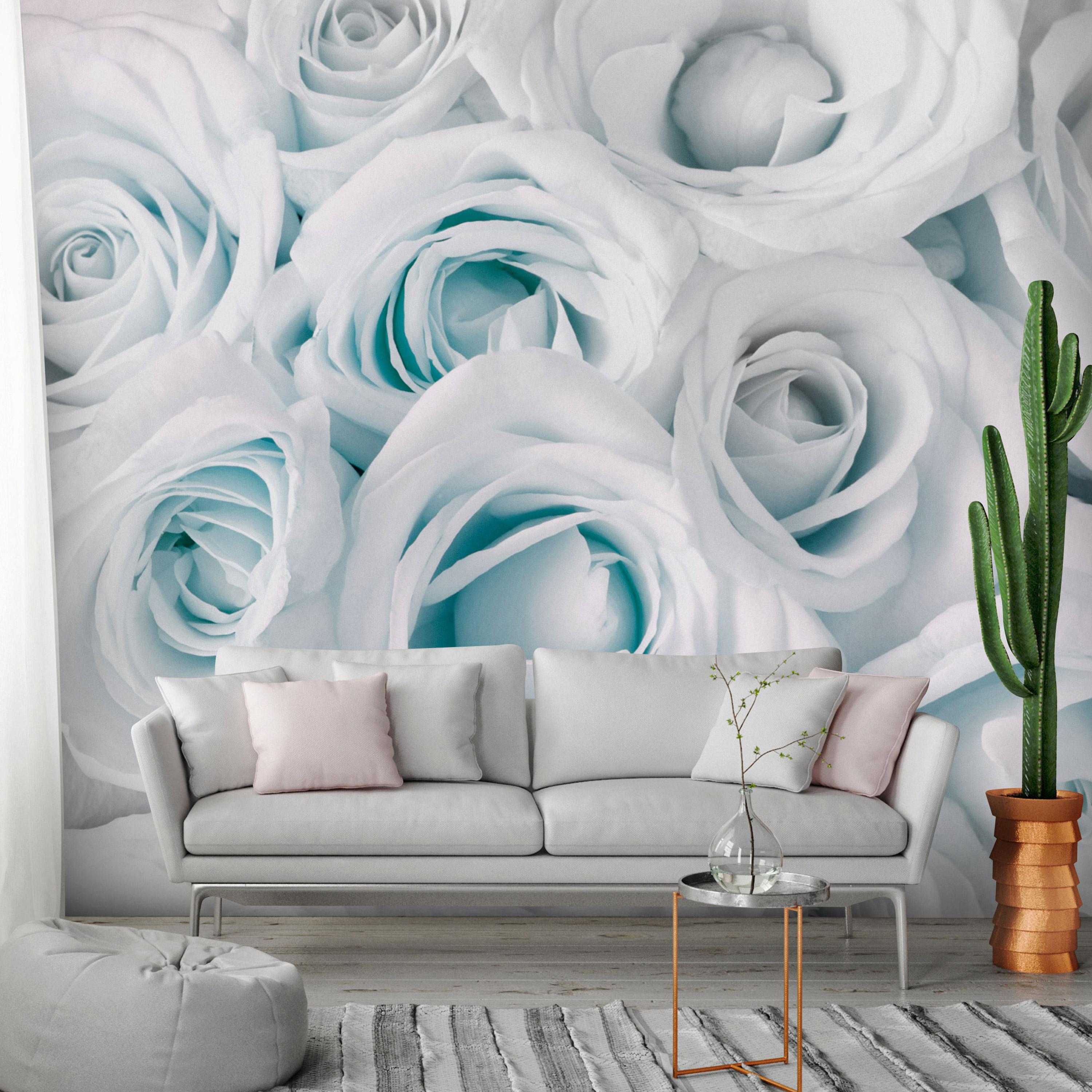 Fototapet - Satin Rose (Turquoise) - 245 x 175 cm - Selvklæbende