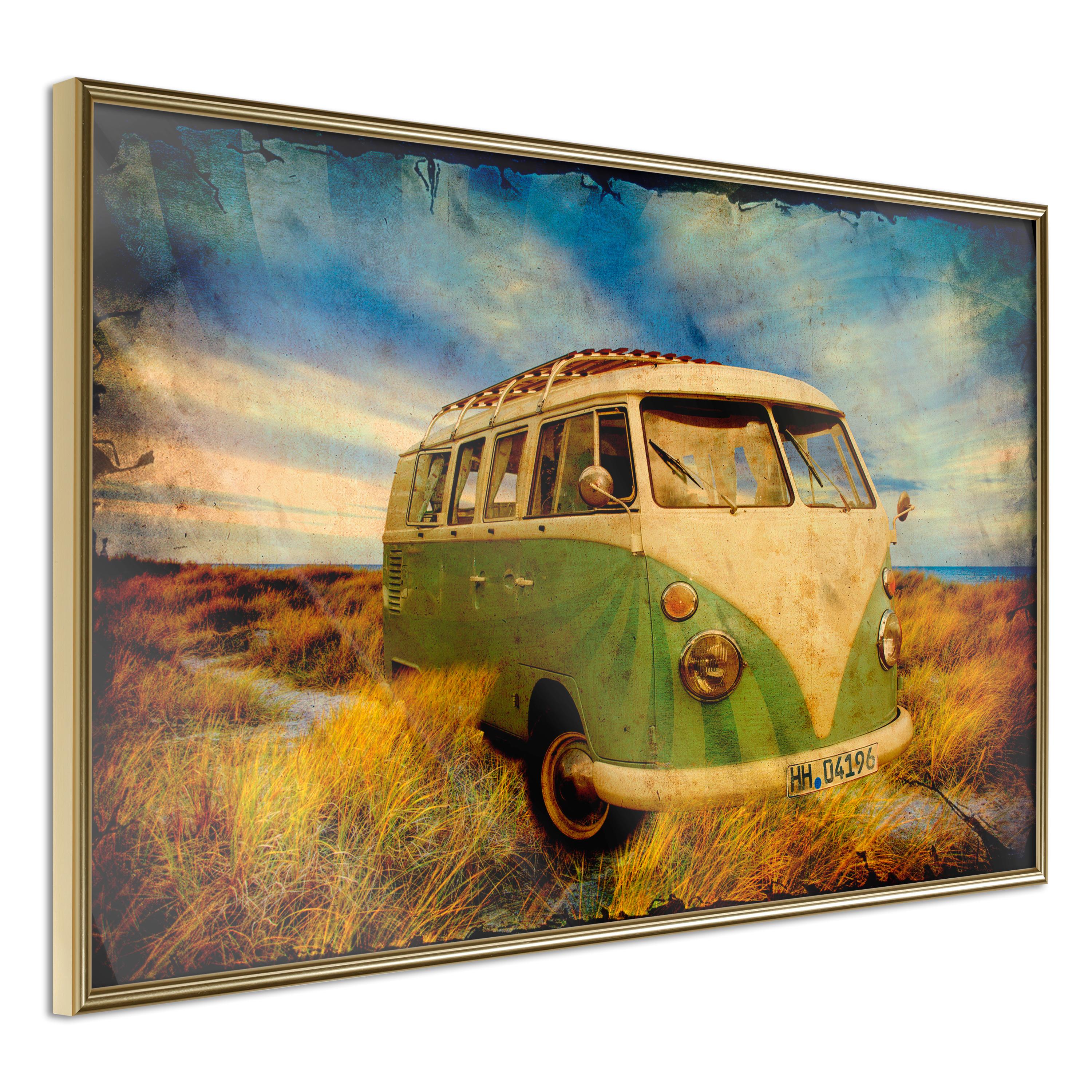 Plakat - Retro Bus - 60 x 40 cm - Guldramme