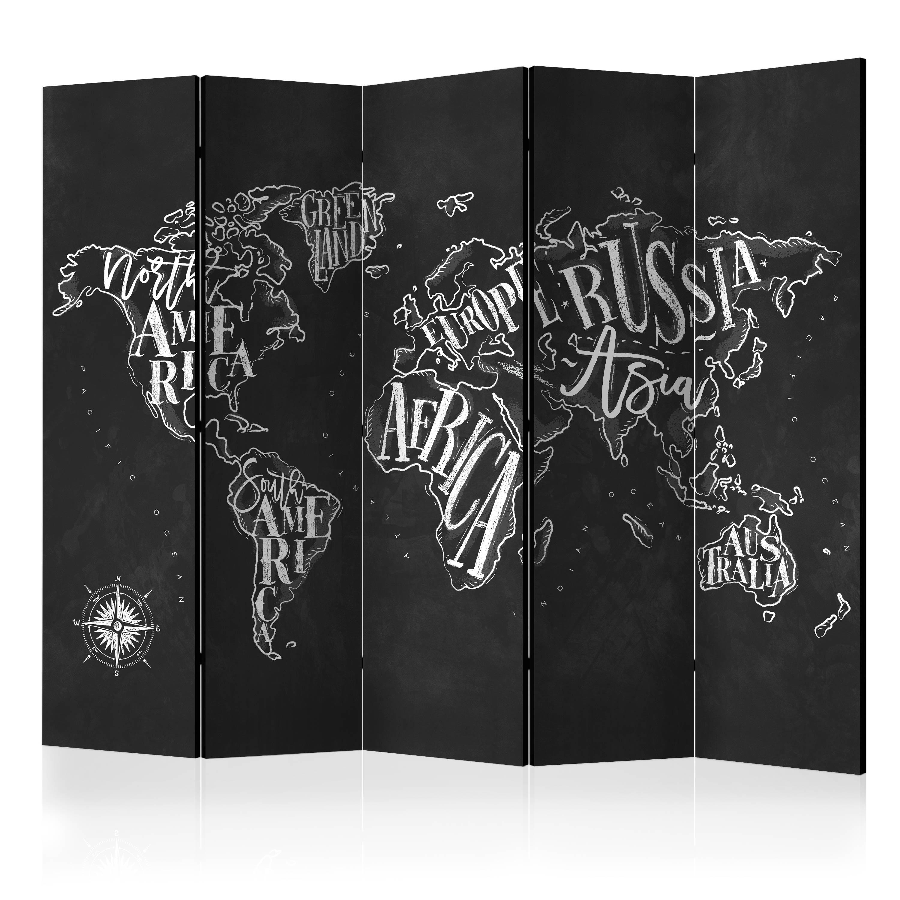 Skærmvæg - Retro Continents (Black) II - 225 x 172 cm - Dobbeltsiddet