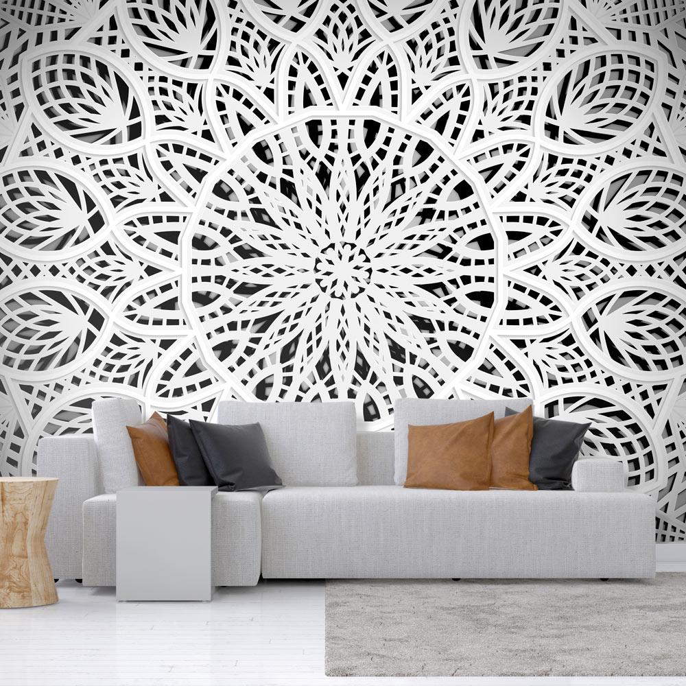 Fototapet - White Mandala - 392 x 280 cm - Selvklæbende