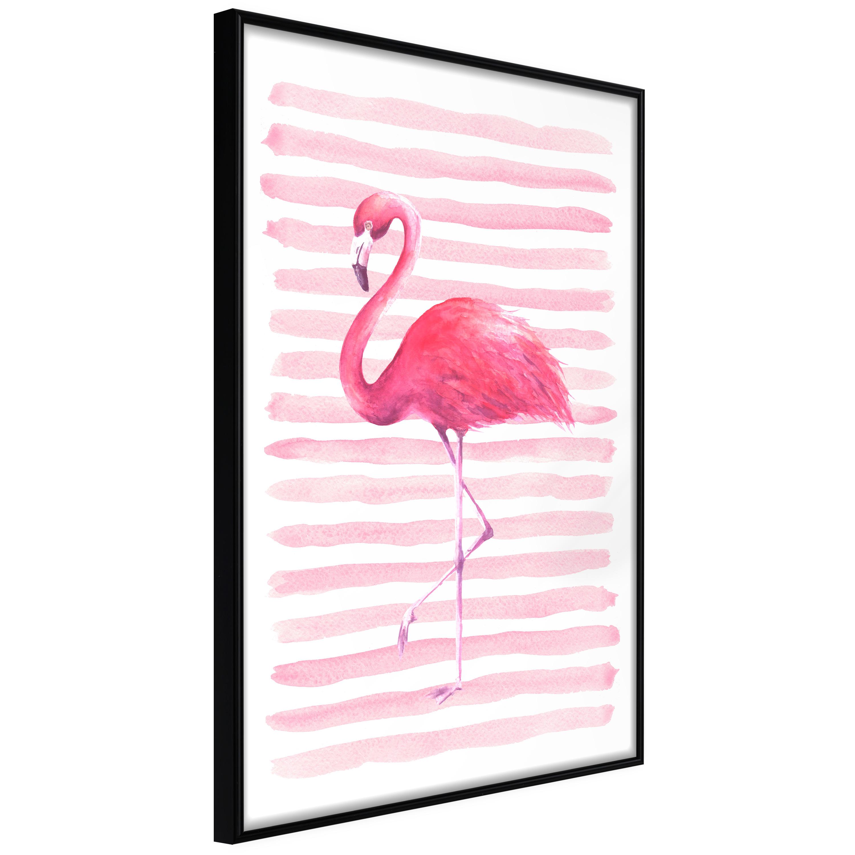 Plakat - Flamingo and Stripes - 20 x 30 cm - Sort ramme