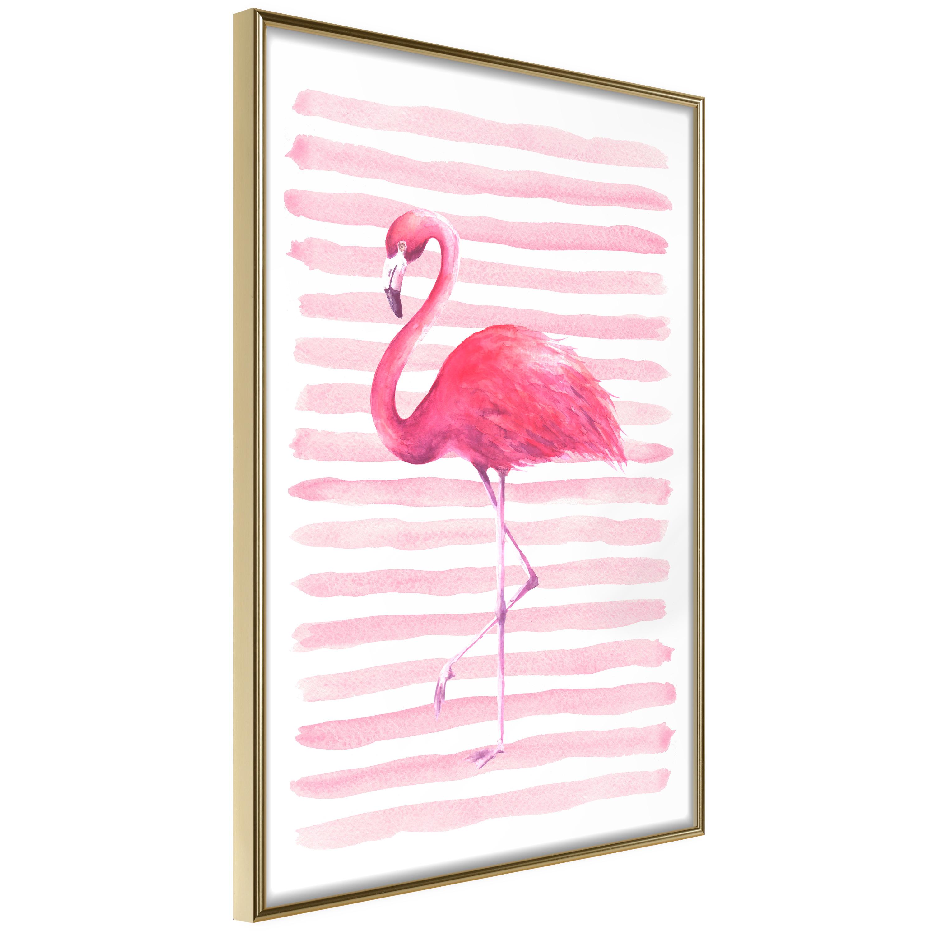 Plakat - Flamingo and Stripes - 20 x 30 cm - Guldramme
