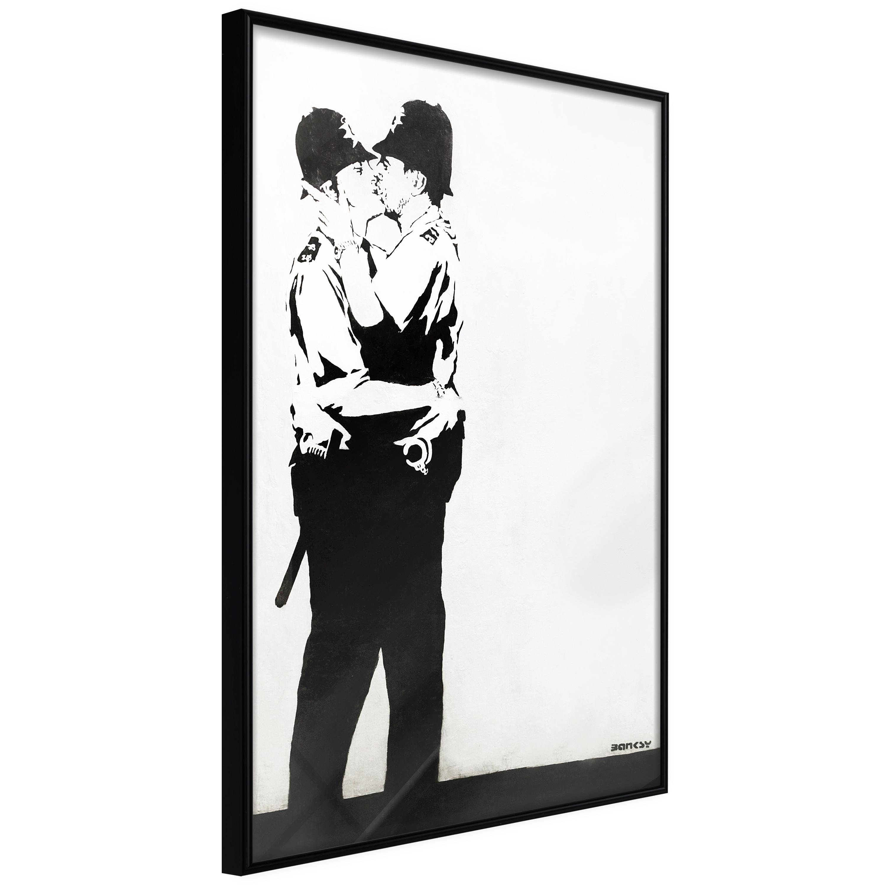 Plakat - Policemen Kissing - 30 x 45 cm - Sort ramme