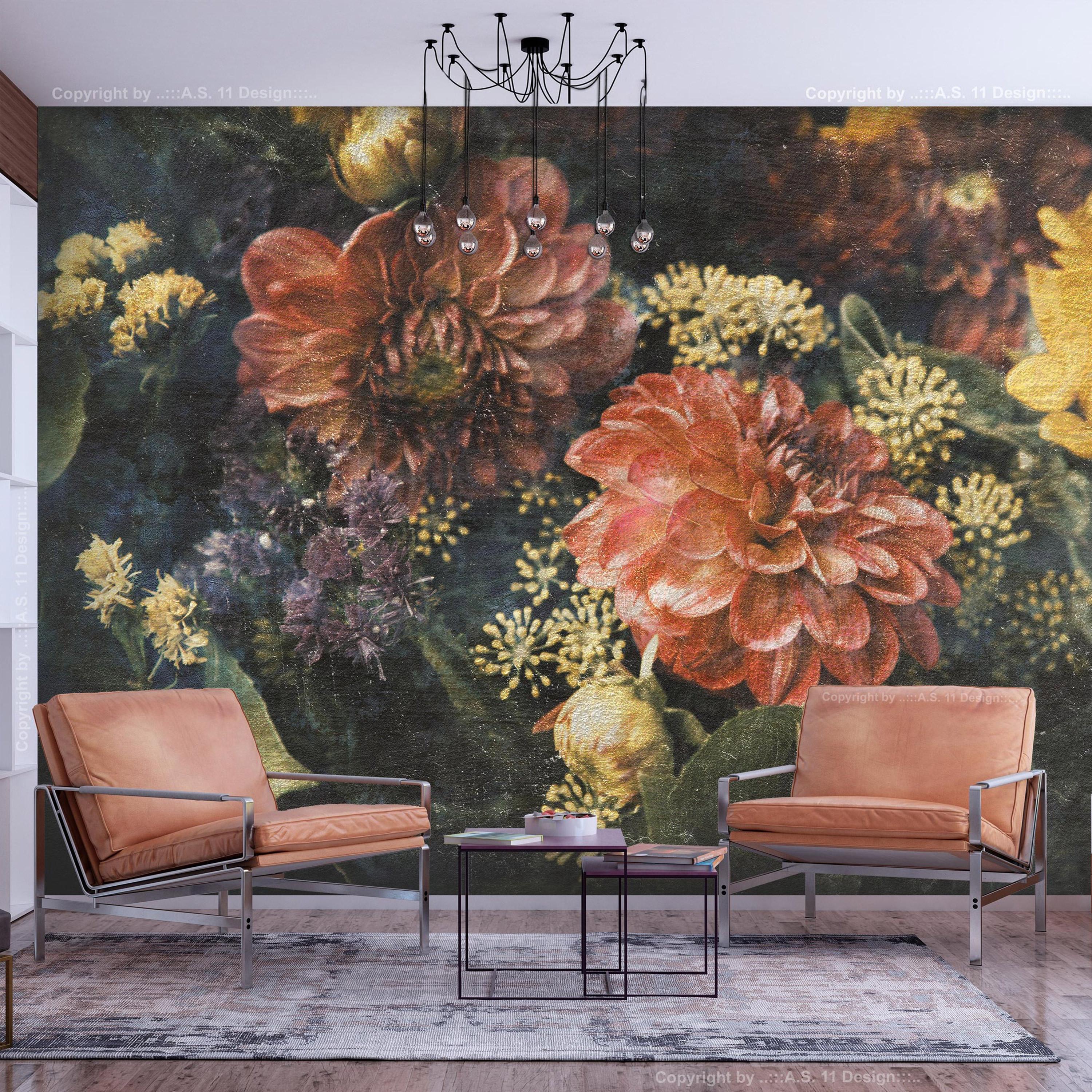 Fototapet - Retro Flowers - First Variant - 441 x 315 cm - Selvklæbende