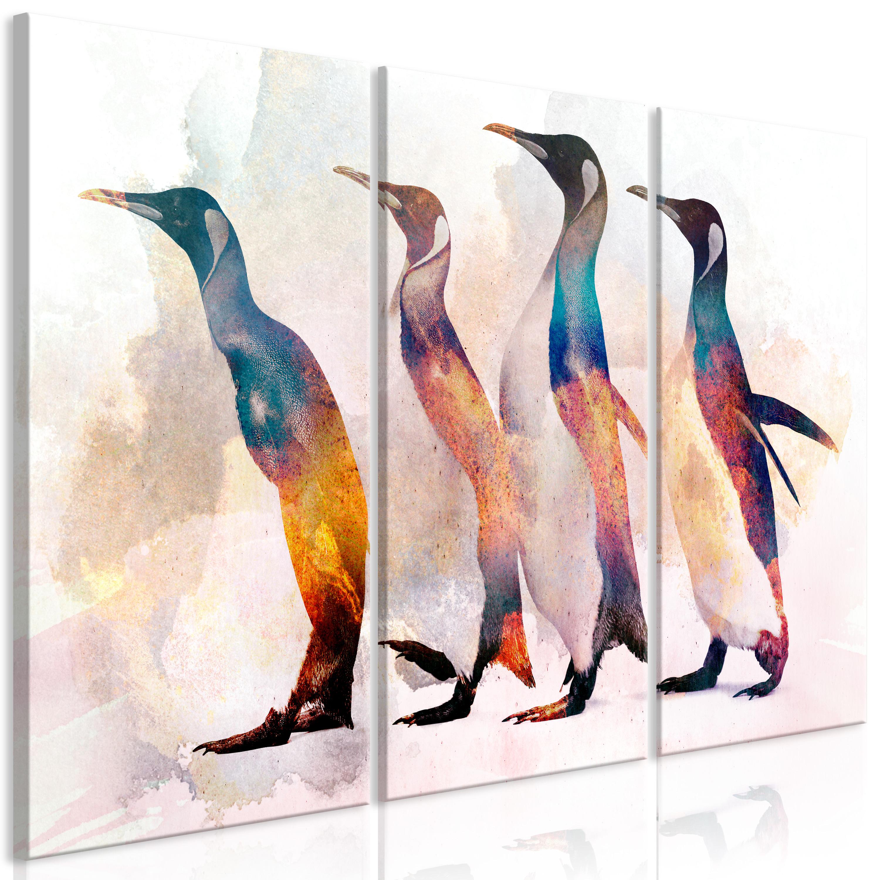 Billede - Penguin Wandering (3 dele) - 90 x 60 cm - På italiensk lærred
