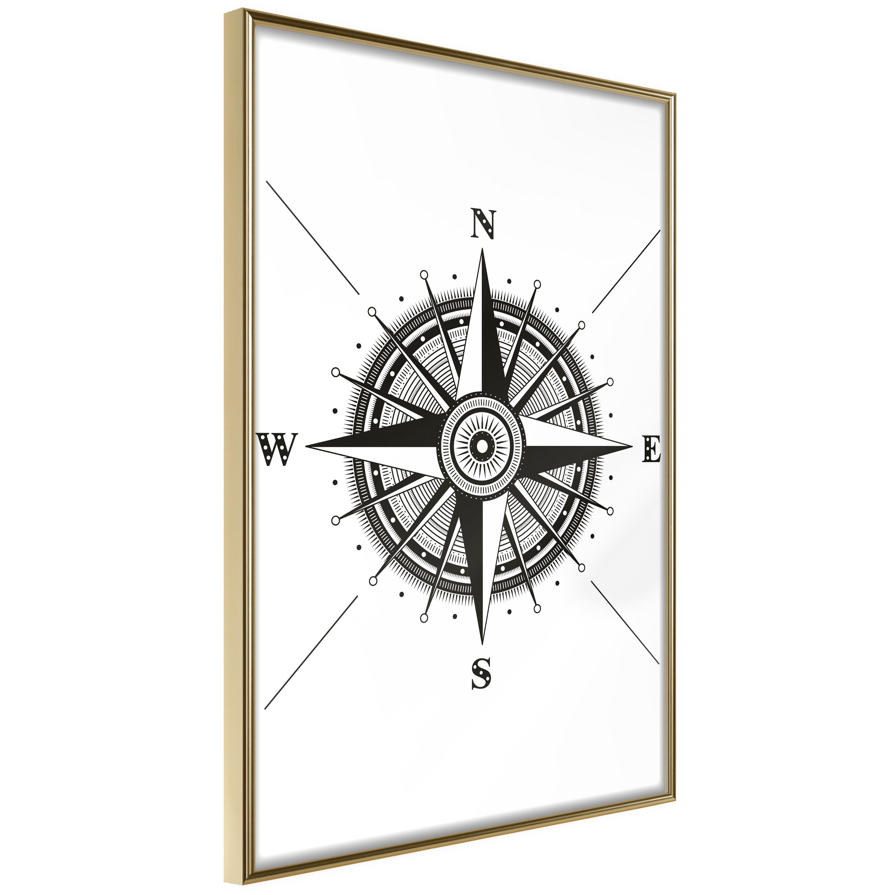 Plakat - Compass - 30 x 45 cm - Guldramme