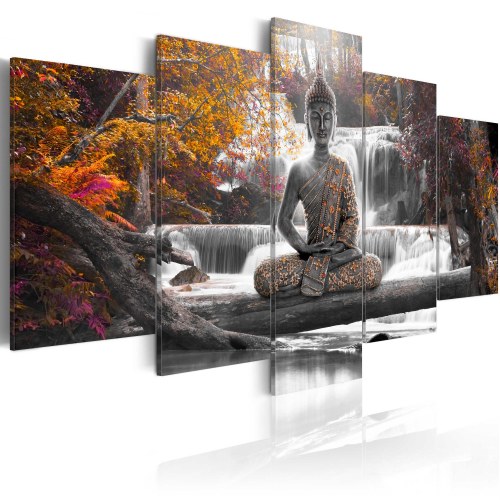 Lærredsbillede Efterårs-Buddha med vandfald
