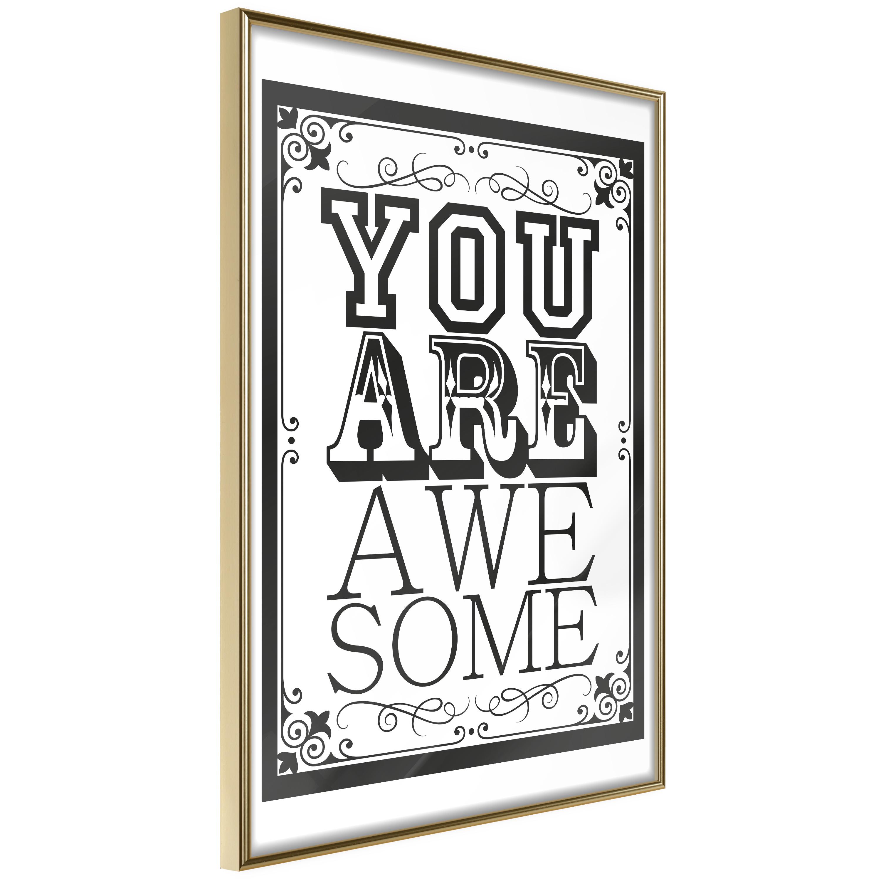 Plakat - You Are Awesome - 30 x 45 cm - Guldramme